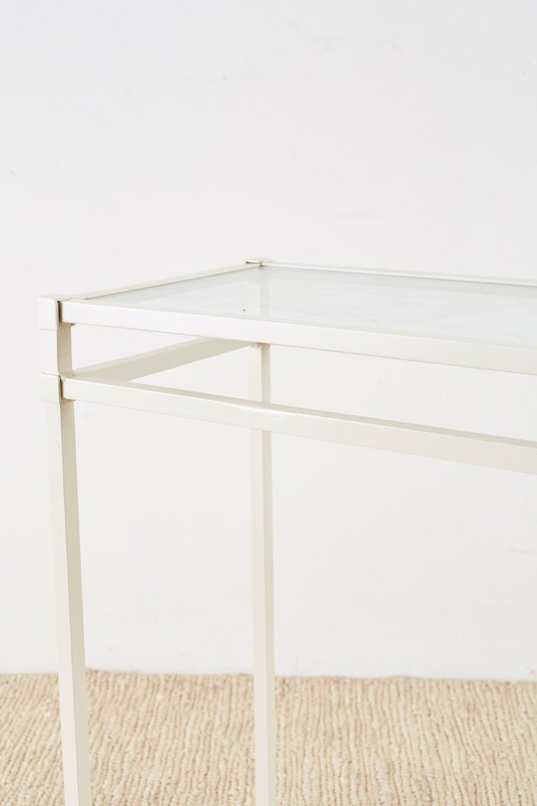 Pair of Brown Jordan Aluminum Patio Garden Console Tables For Sale at