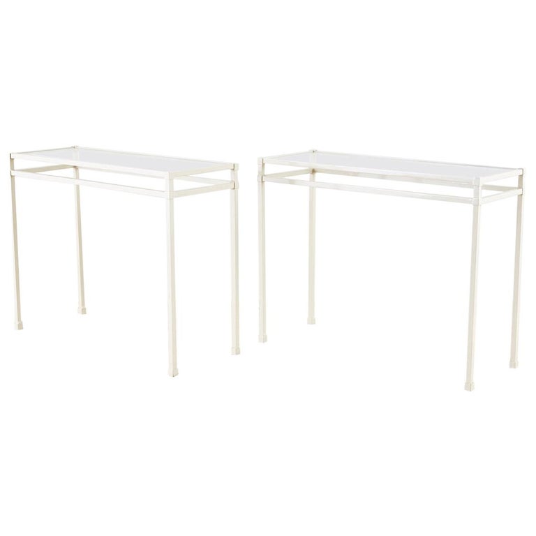 Pair of Brown Jordan Aluminum Patio Garden Console Tables For Sale at