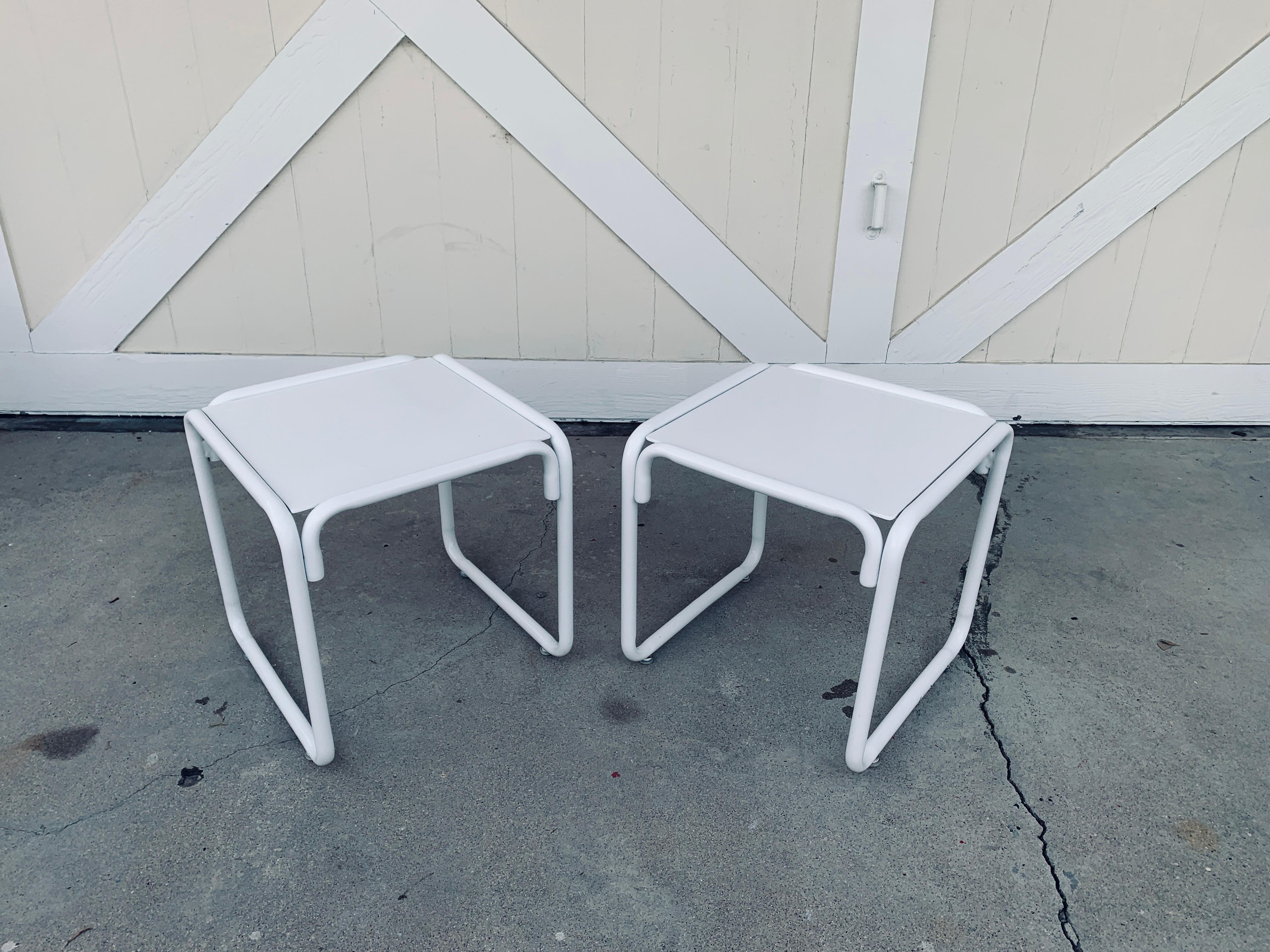 Pair of Brown Jordan Patio Table in White Metal 2