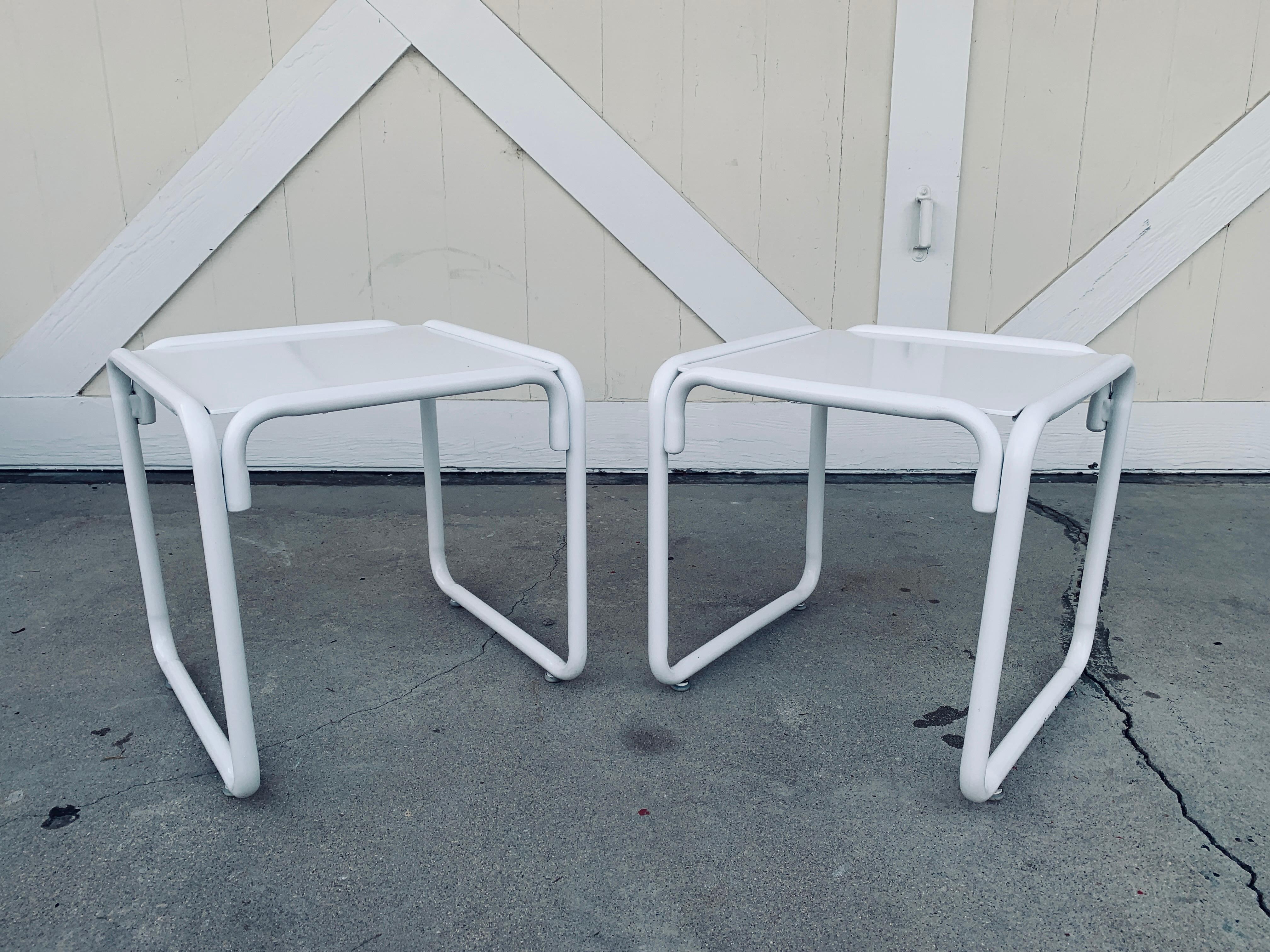 Pair of Brown Jordan Patio Table in White Metal 3