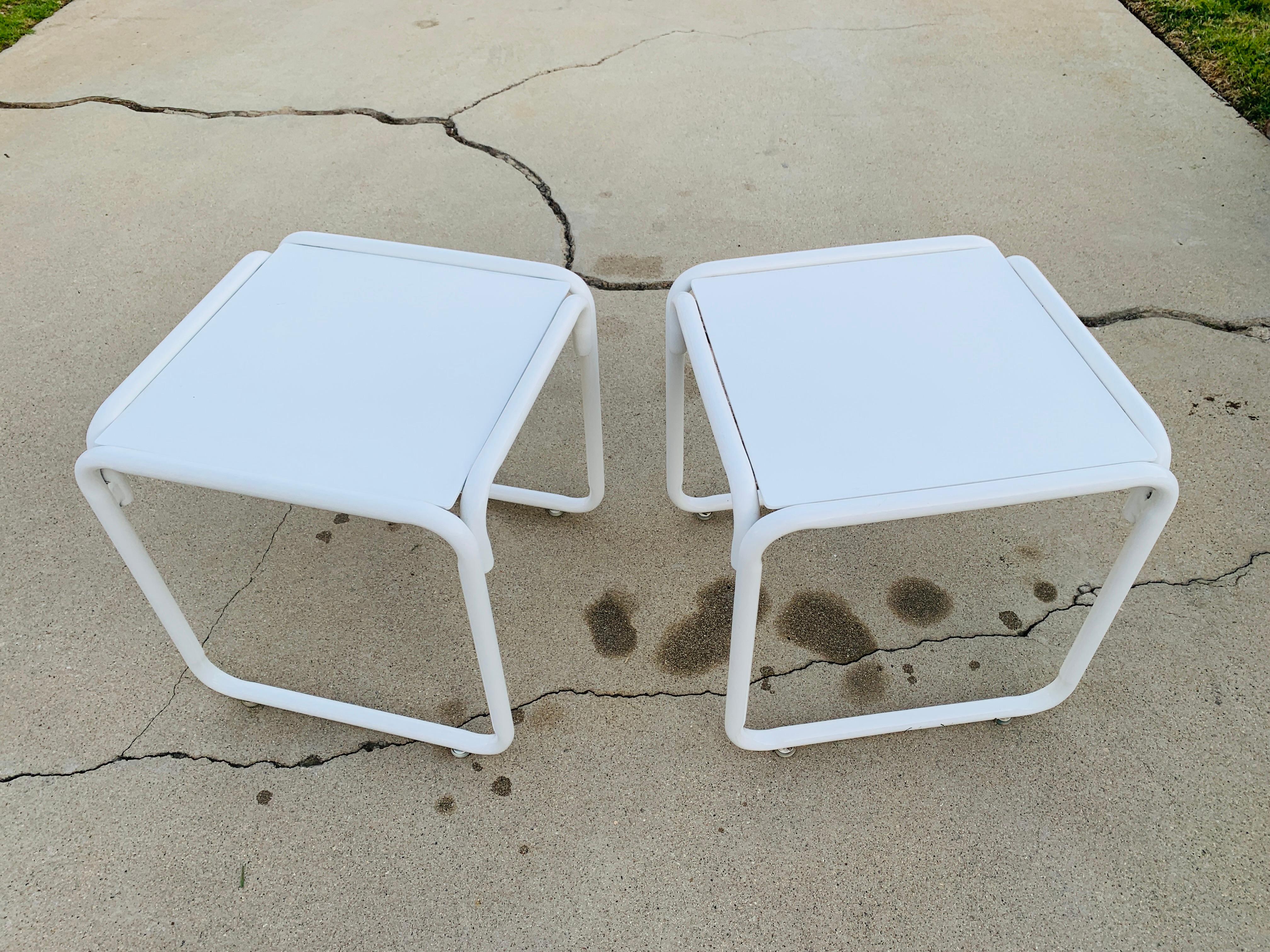 Pair of Brown Jordan Patio Table in White Metal 4