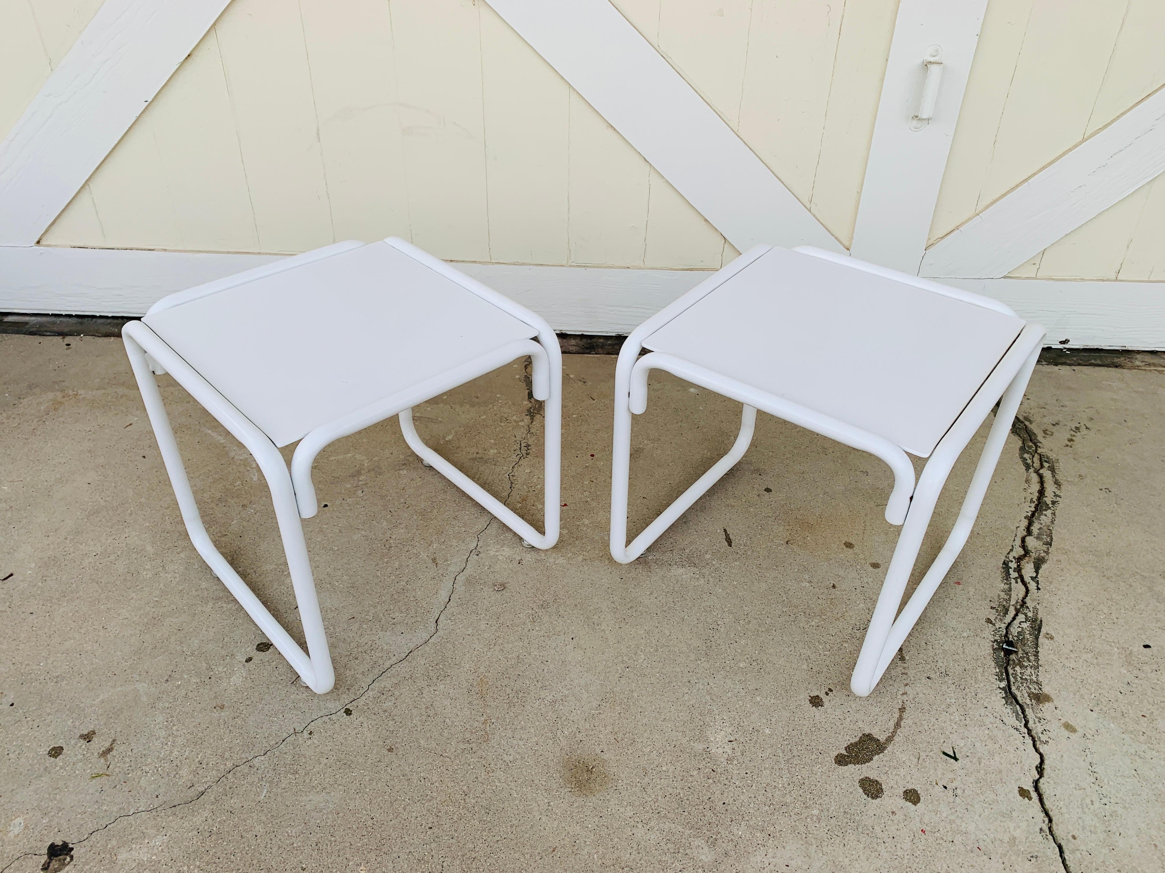 Pair of Brown Jordan Patio Table in White Metal 5