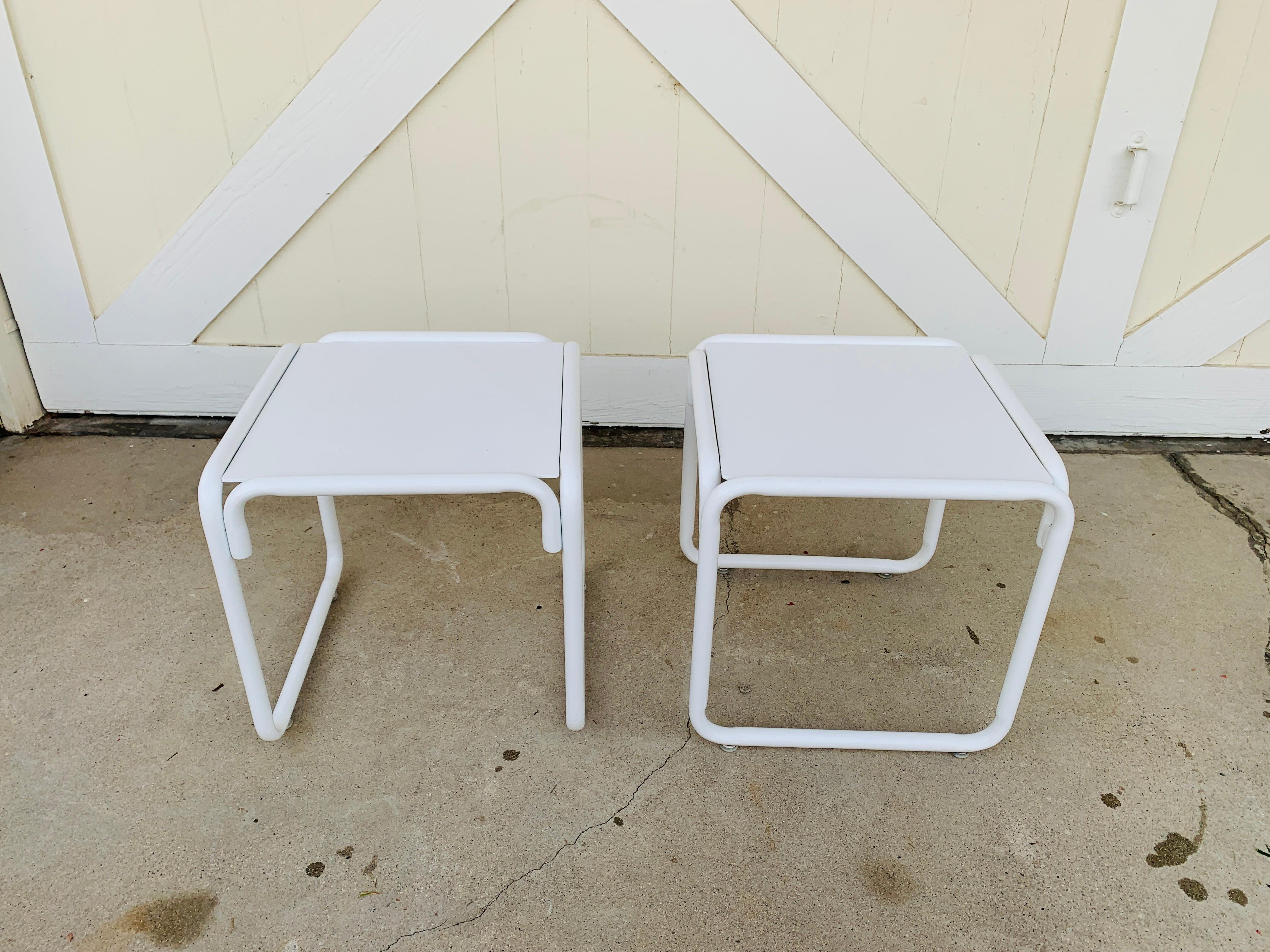 Mid-Century Modern Pair of Brown Jordan Patio Table in White Metal