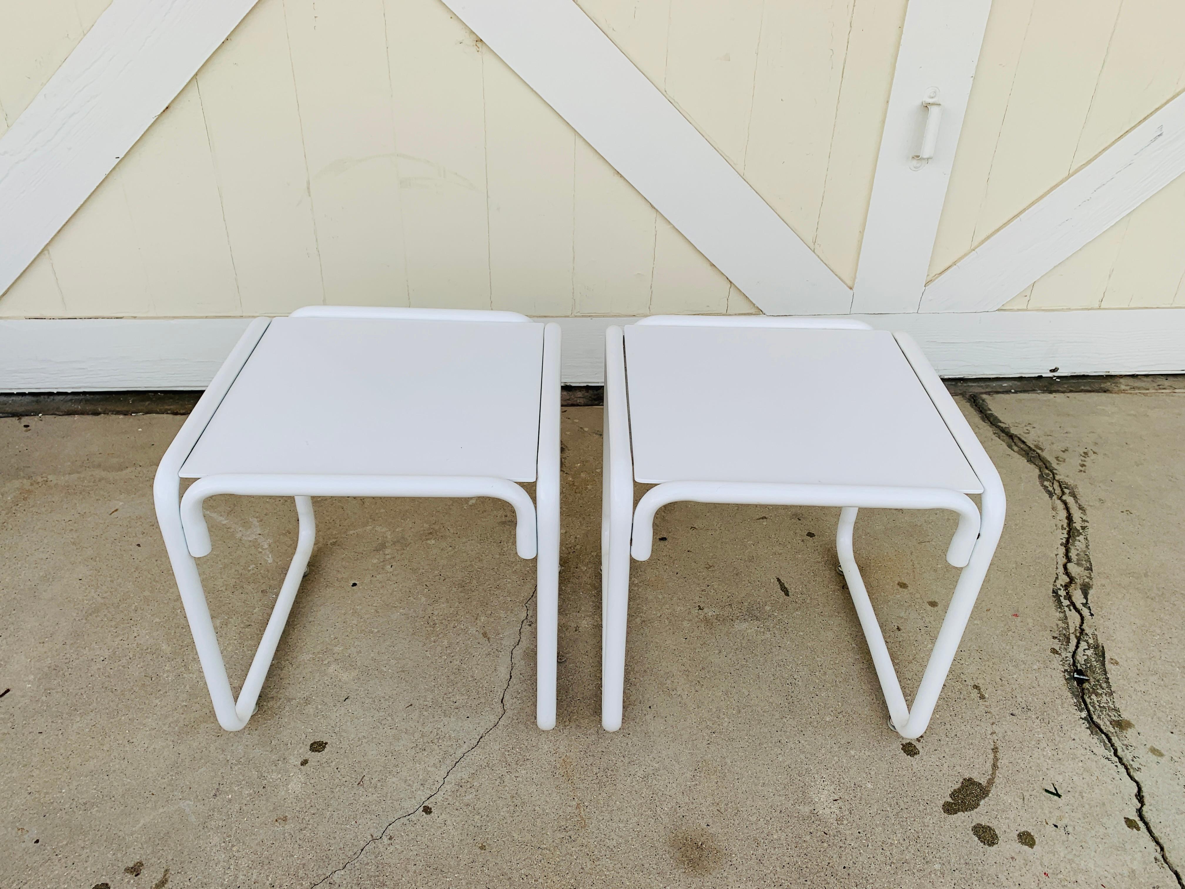 Mid-20th Century Pair of Brown Jordan Patio Table in White Metal