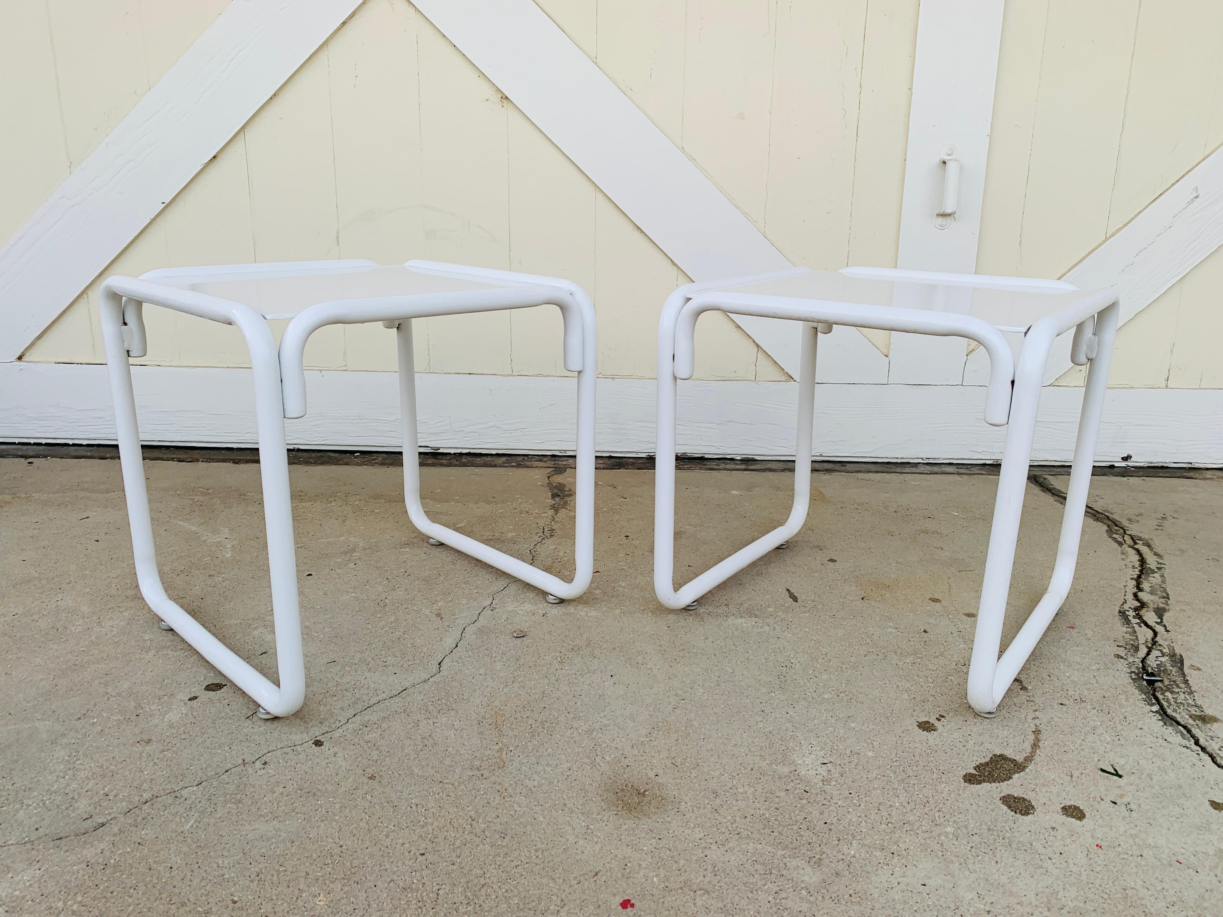Pair of Brown Jordan Patio Table in White Metal 1