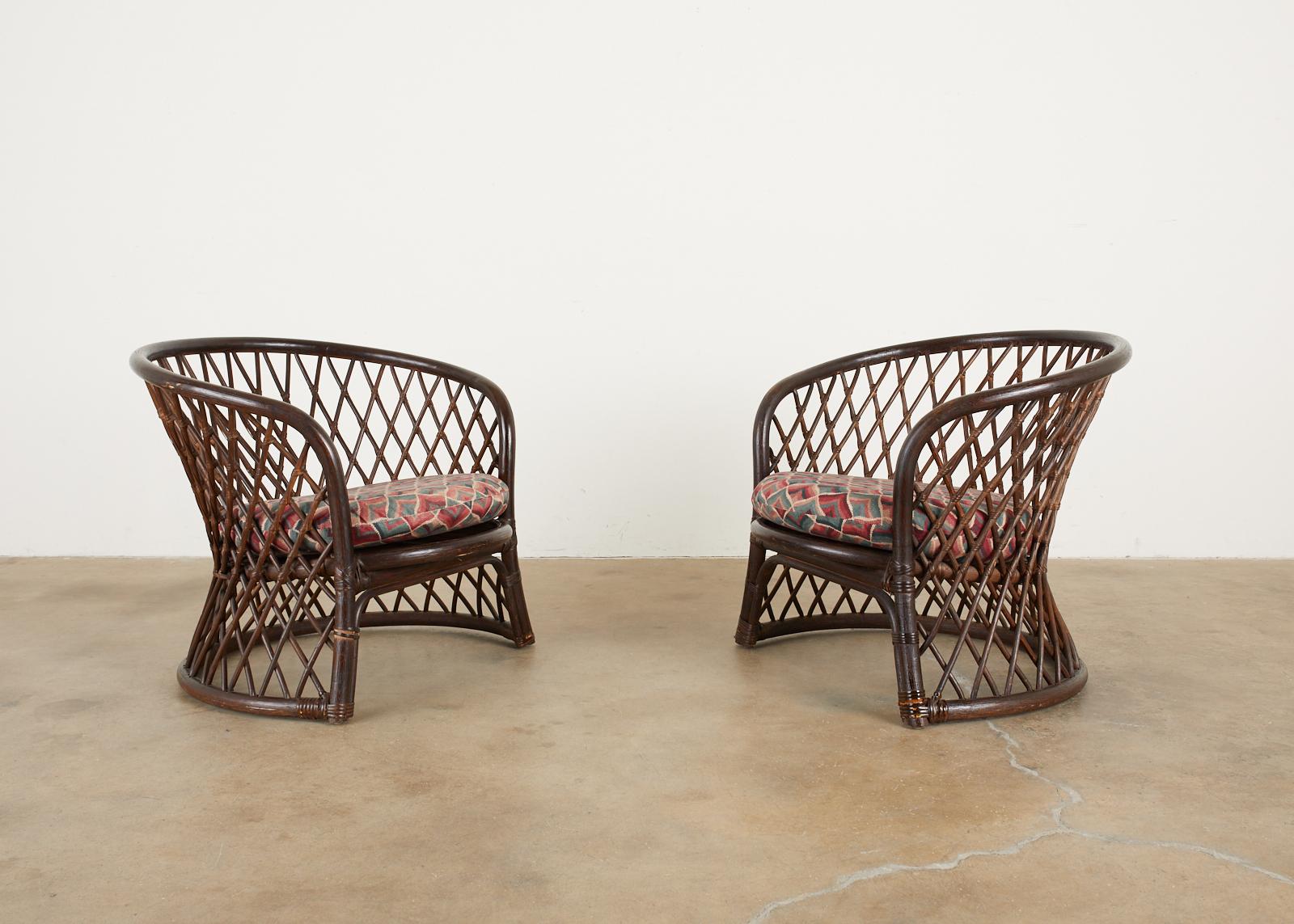 Hand-Crafted Pair of Brown Jordan Rattan Wicker Club Chairs