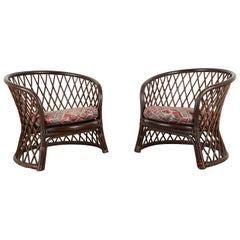 Pair of Brown Jordan Rattan Wicker Club Chairs