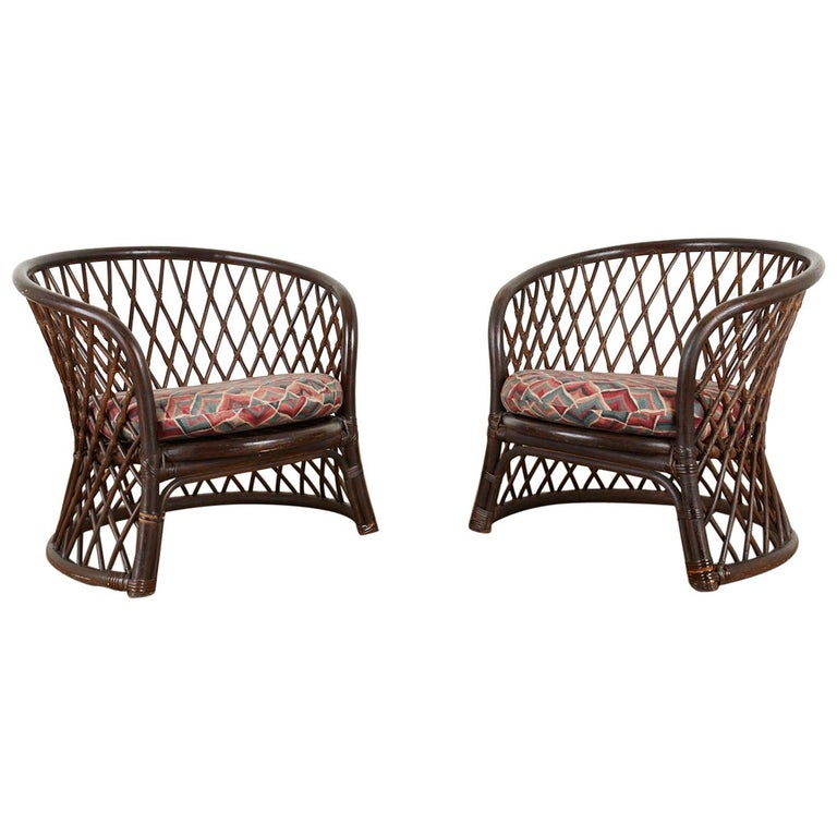 Pair of Brown Jordan Rattan Wicker Club Chairs at 1stDibs