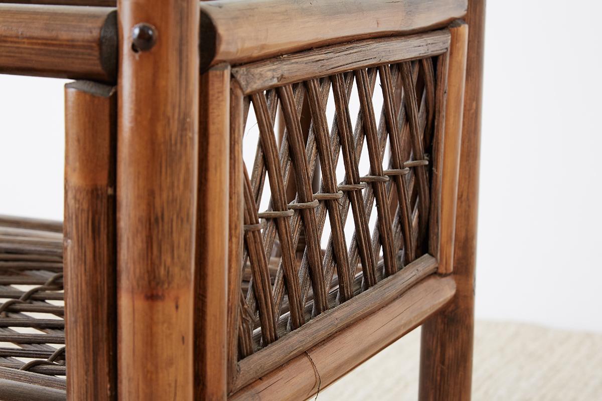 Pair of Brown Jordan Style Bamboo Rattan Side Tables For Sale 5