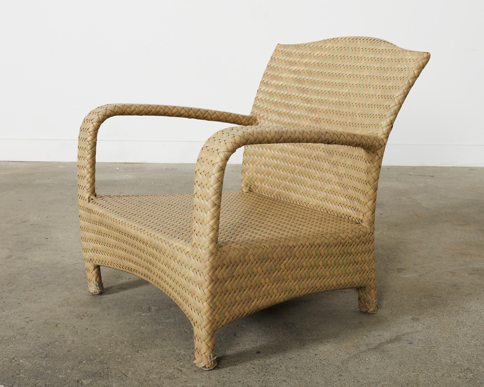 Pair of Brown Jordan Wicker Havana Lounge Chairs and Ottomans 4