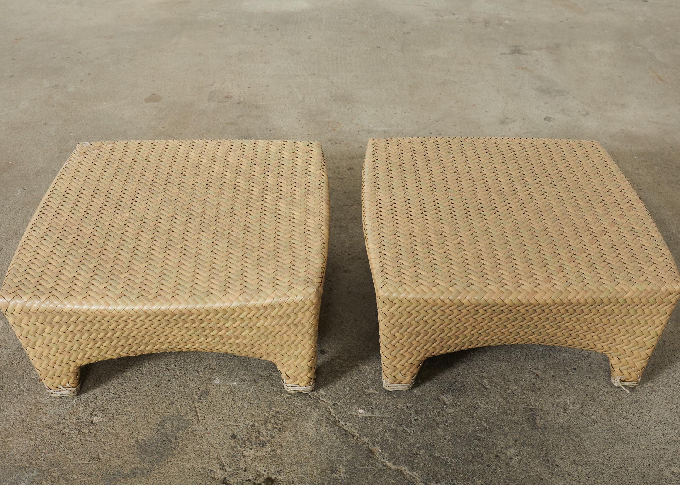 Pair of Brown Jordan Wicker Havana Lounge Chairs and Ottomans 11