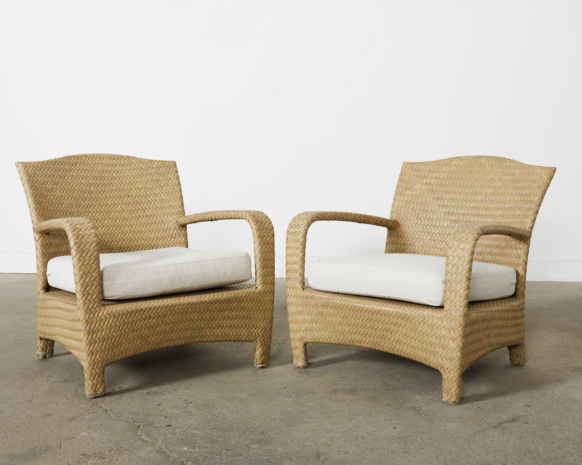 Woven Pair of Brown Jordan Wicker Havana Lounge Chairs and Ottomans