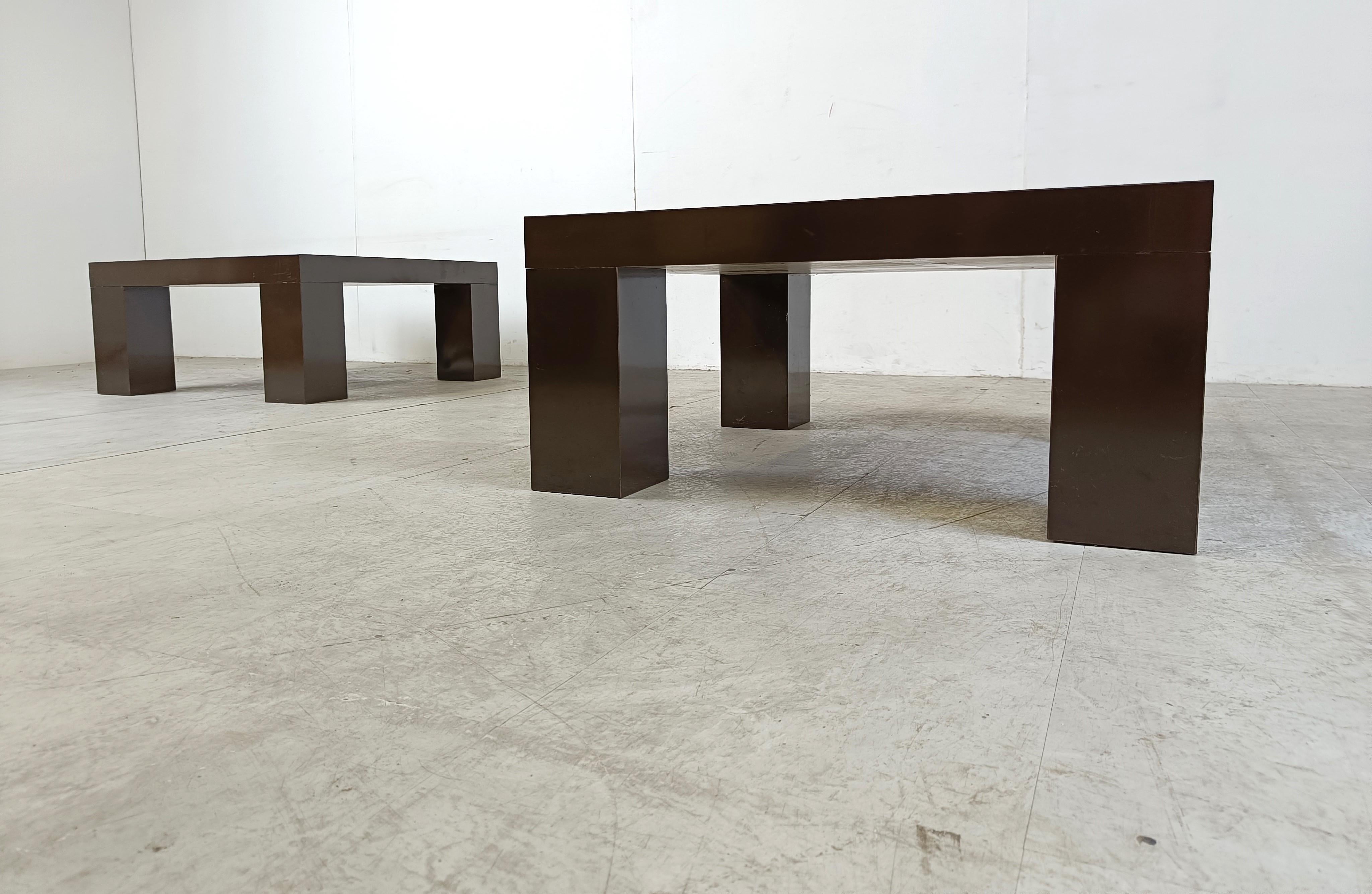 Pair of brown lacquer coffee tables, 1970s For Sale 3
