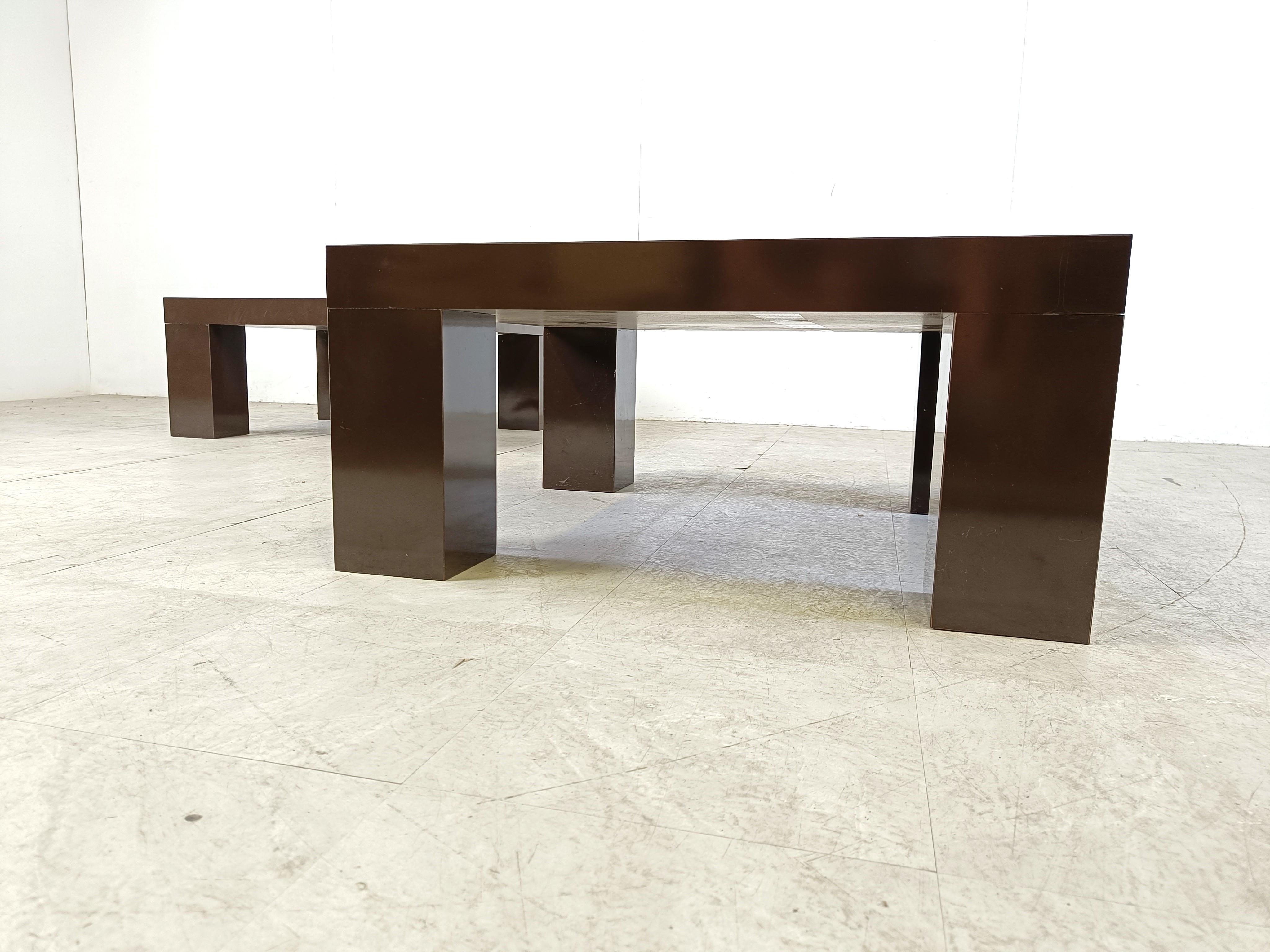Late 20th Century Pair of brown lacquer coffee tables, 1970s For Sale