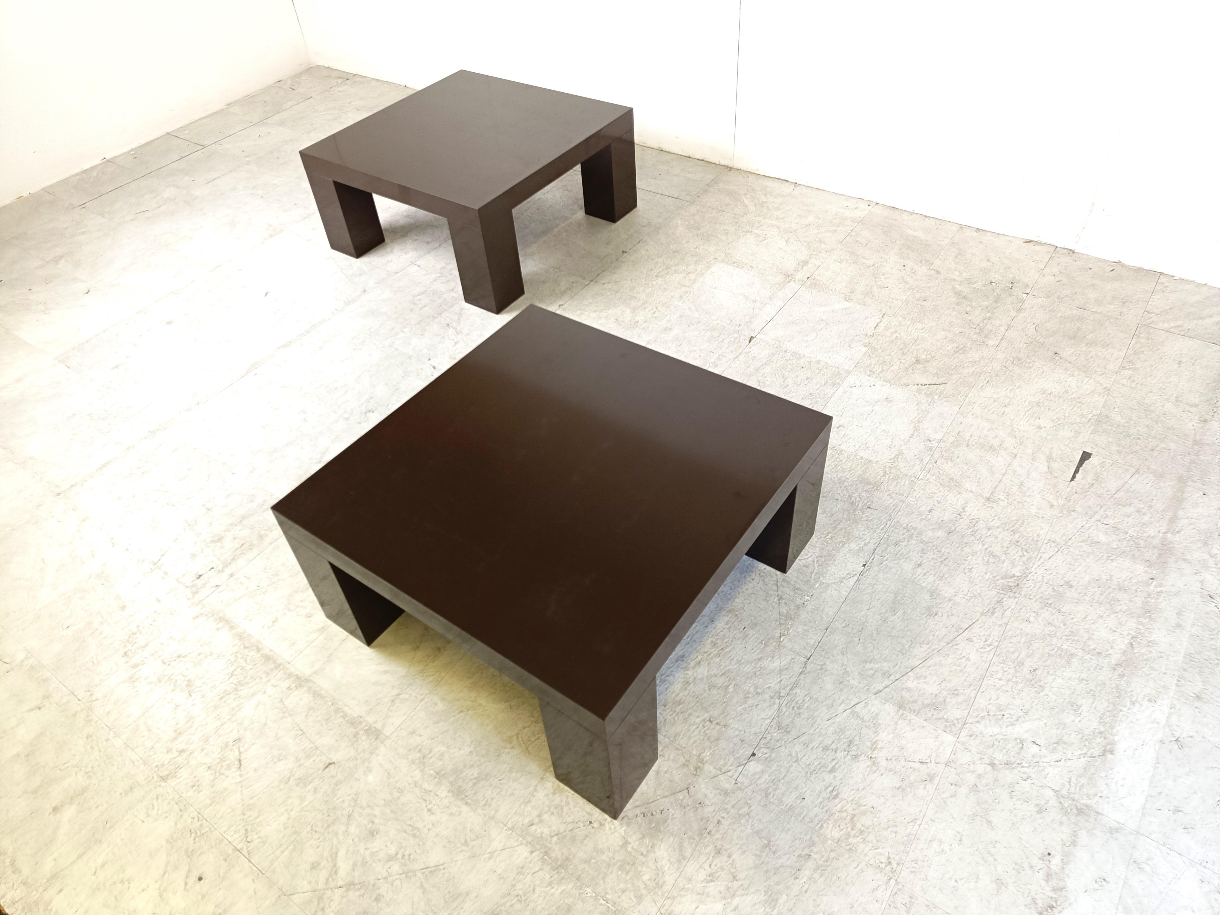 Pair of brown lacquer coffee tables, 1970s For Sale 1