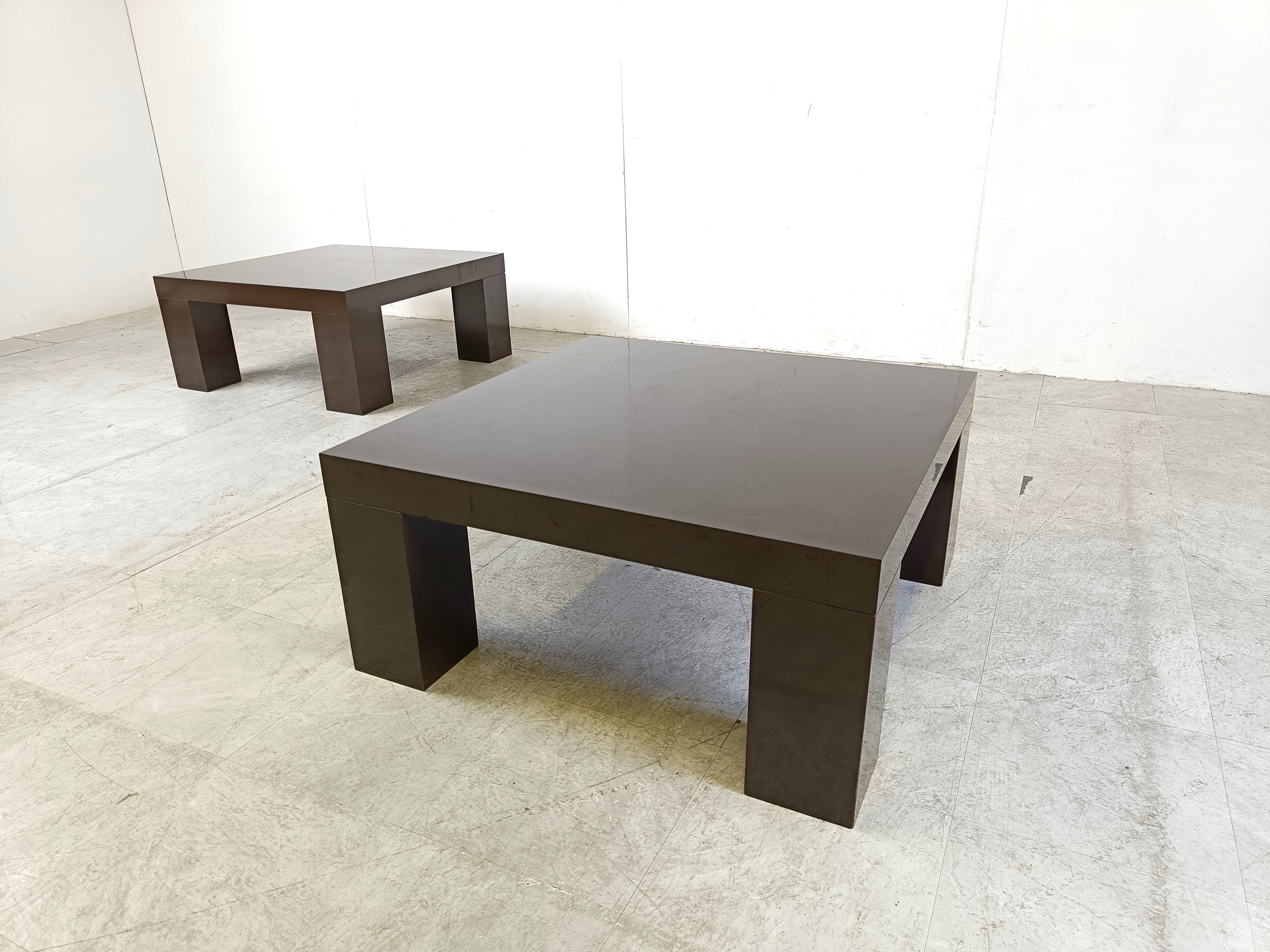 Pair of brown lacquer coffee tables, 1970s For Sale 2