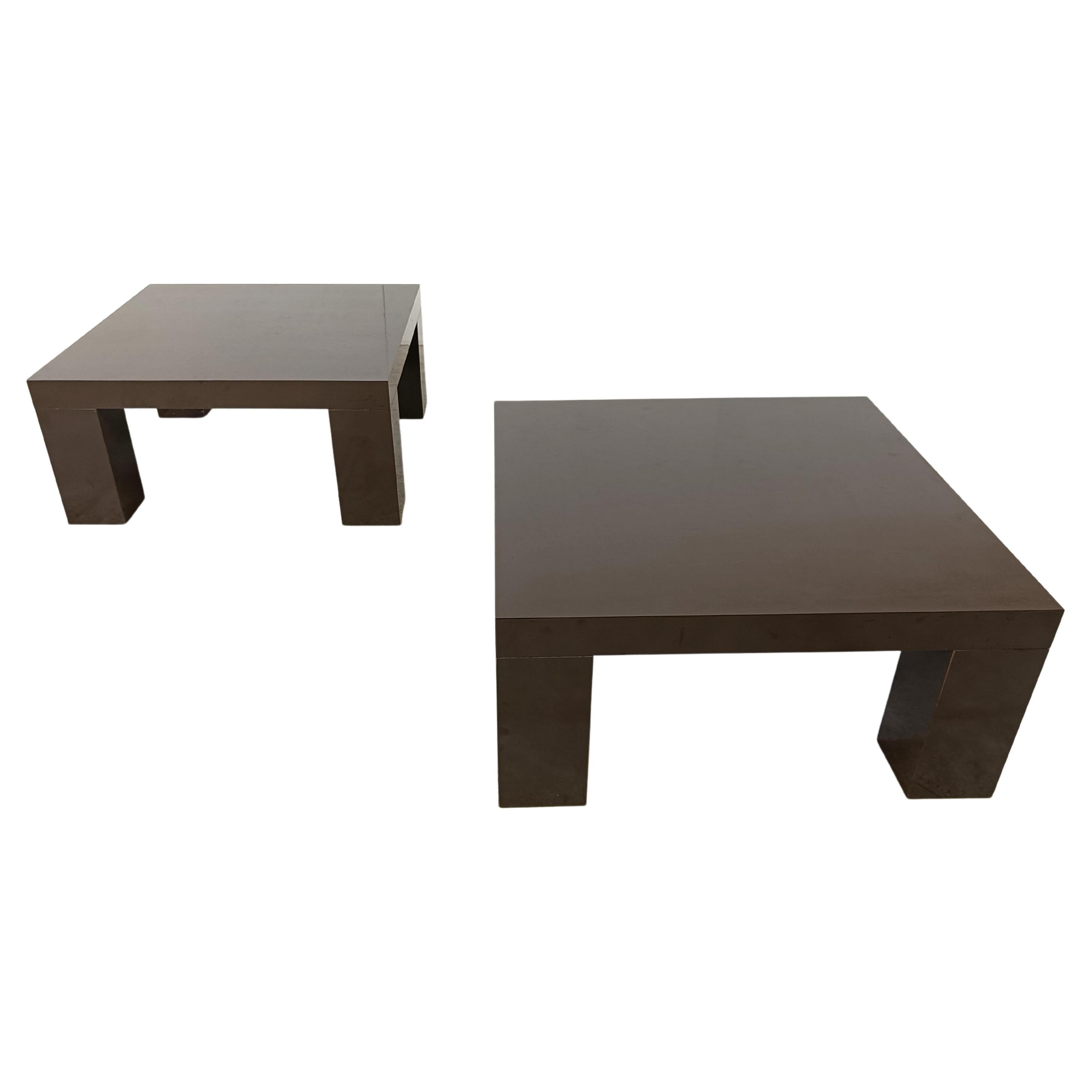 Pair of brown lacquer coffee tables, 1970s For Sale