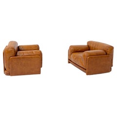 Pair of Brown Leather Armchairs by Saporiti Italia