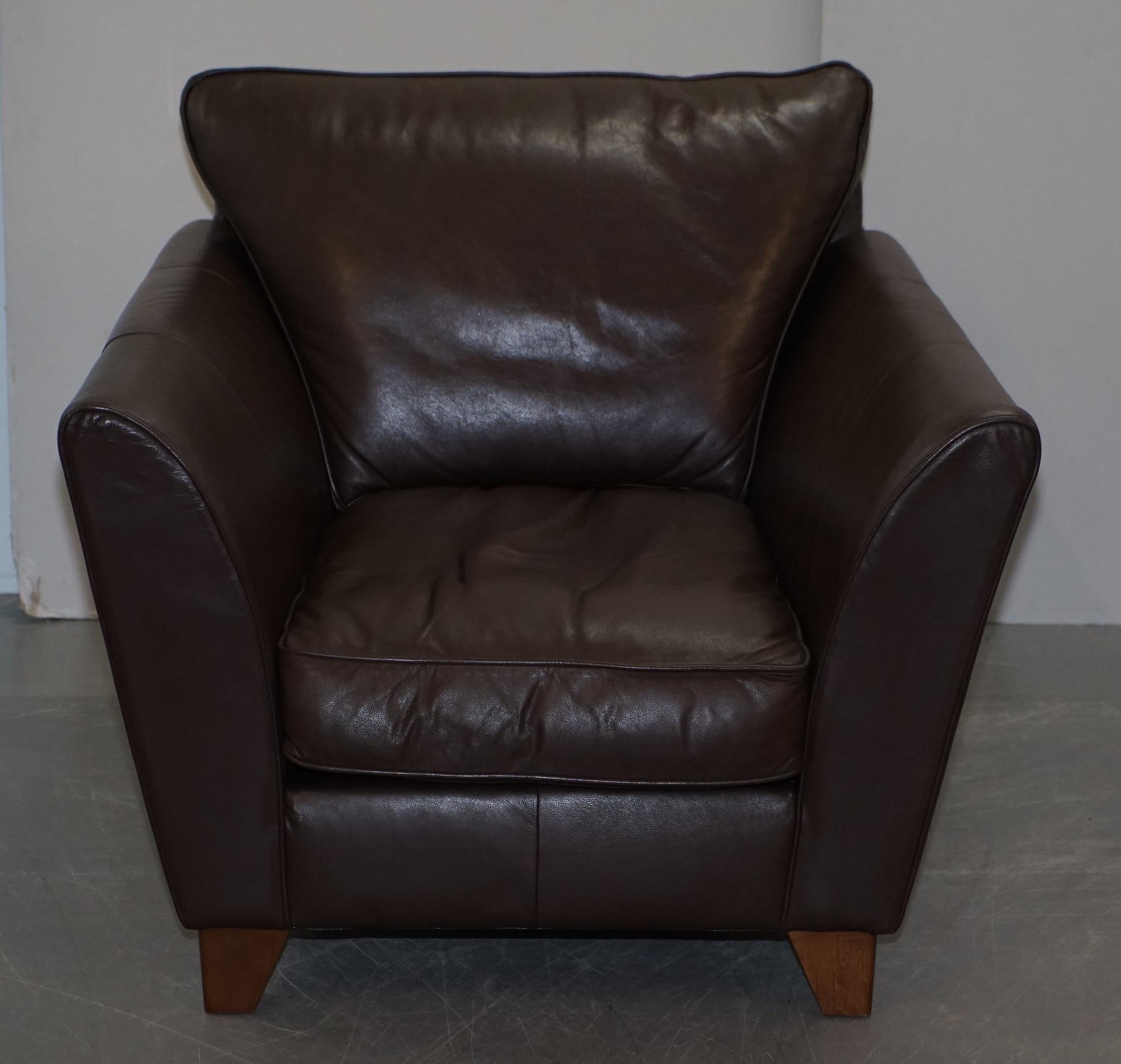 Mid-Century Modern Pair of Brown Leather Armchairs Contemporary Club Armchairs Elegant Lines