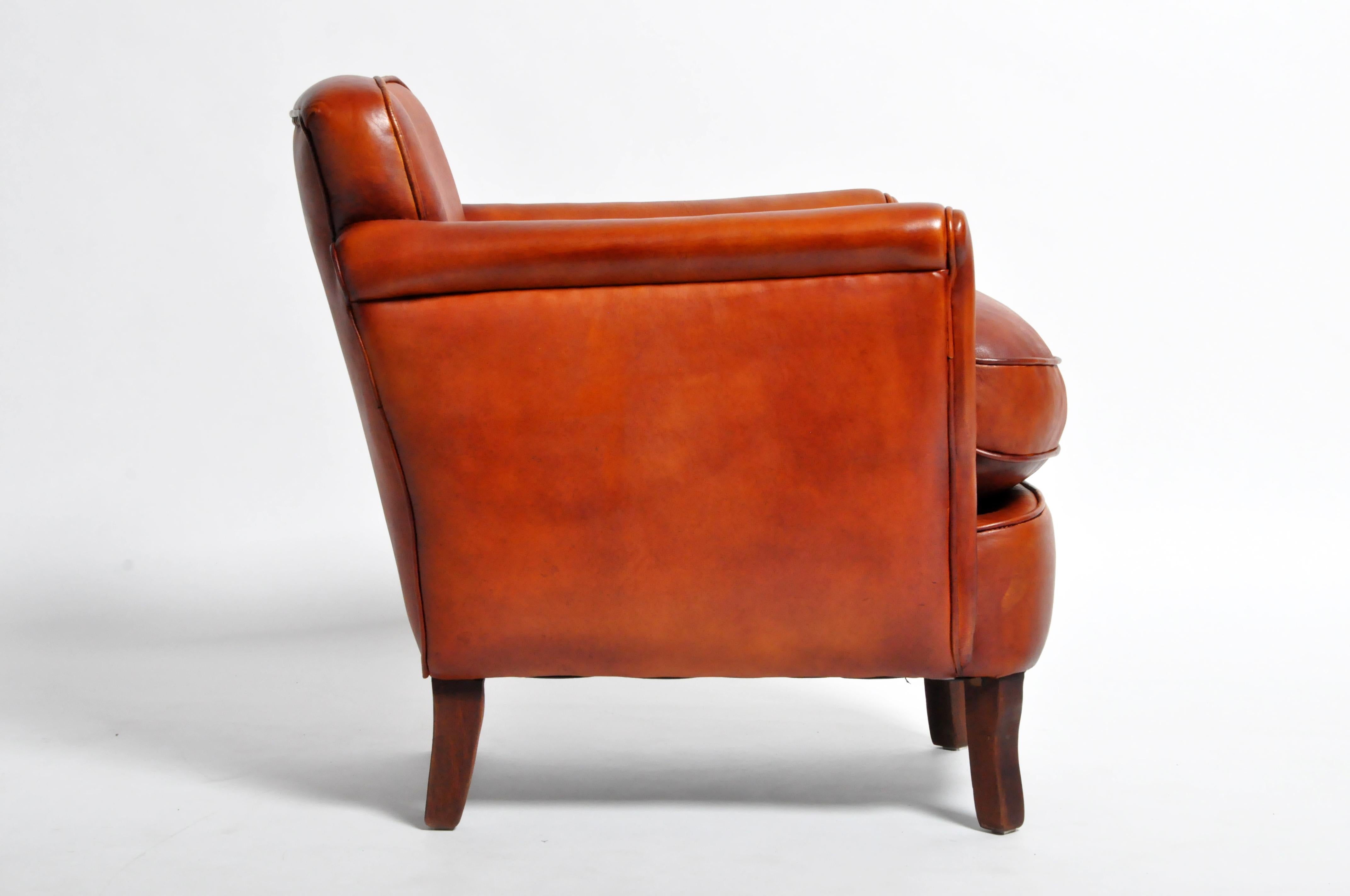 Contemporary Pair of Brown Leather Armchairs