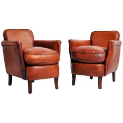 Pair of Brown Leather Armchairs