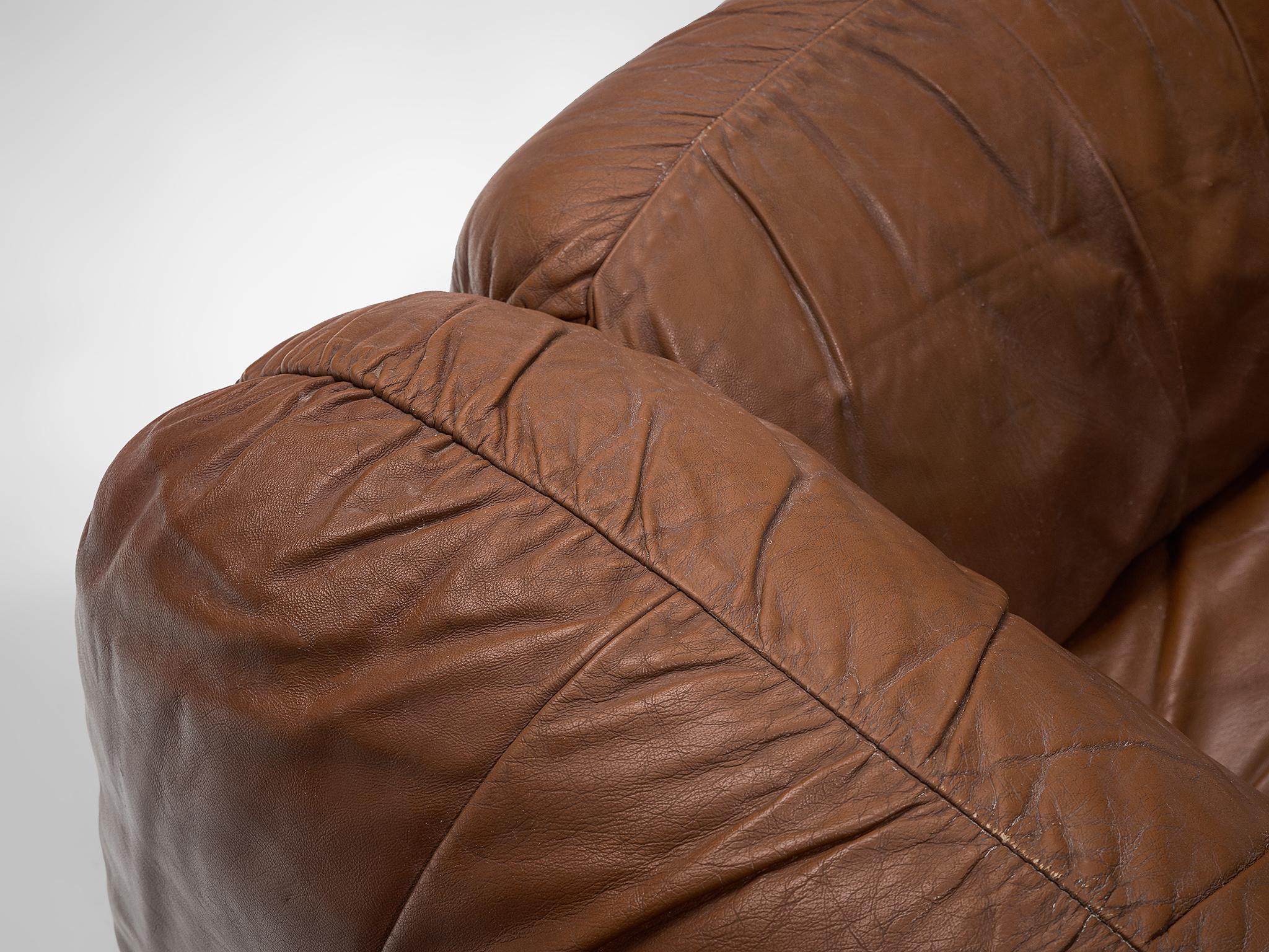 Pair of Brown Leather Armchairs, Italy, 1970s 2