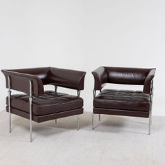Brown leather armchairs, "Hydra Castor" by Scacchetti for Poltrona Frau, 1990s