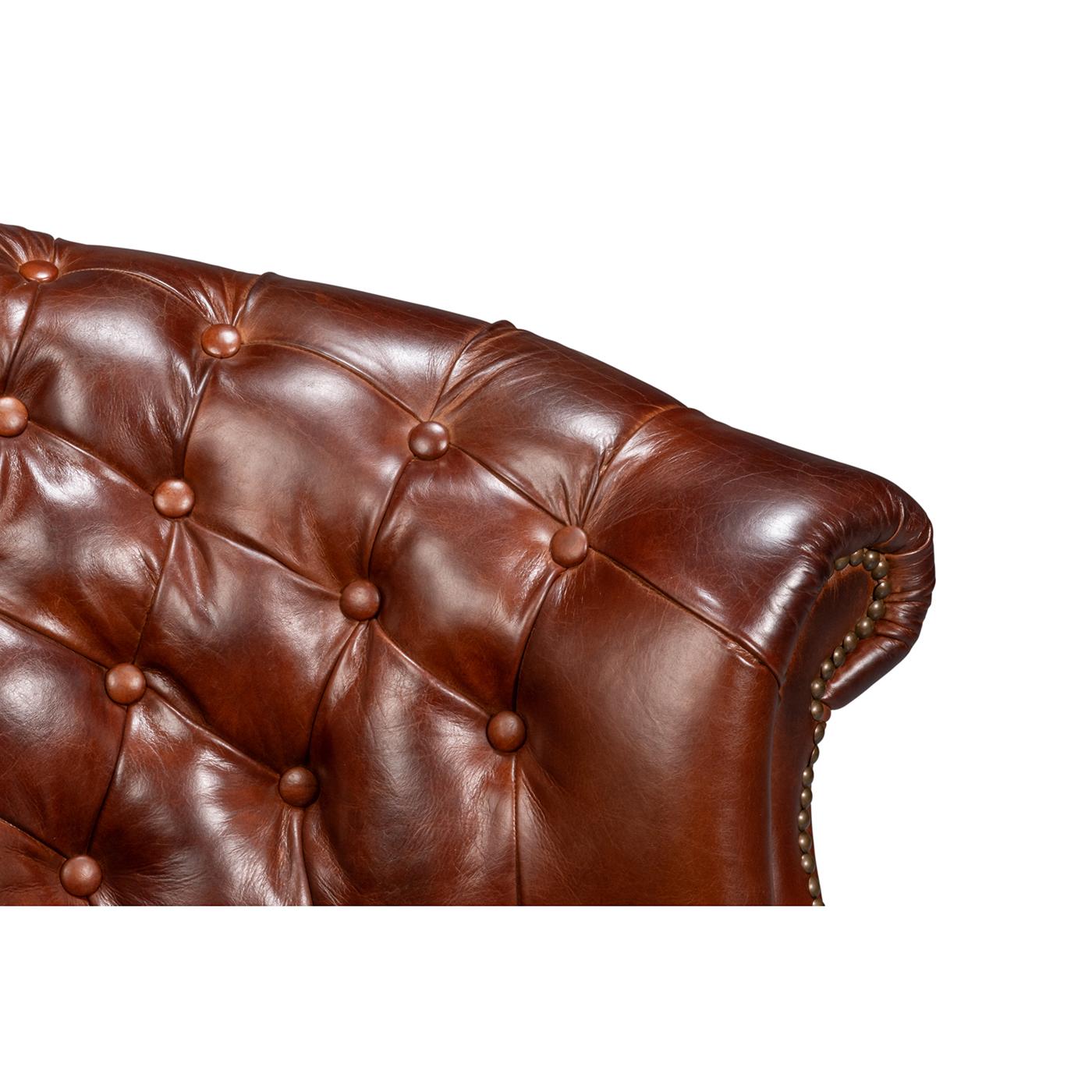 Pair of Brown Leather Barrel Back Chairs For Sale 4