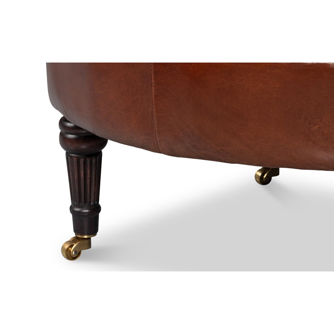 Pair of Brown Leather Barrel Back Chairs For Sale 5