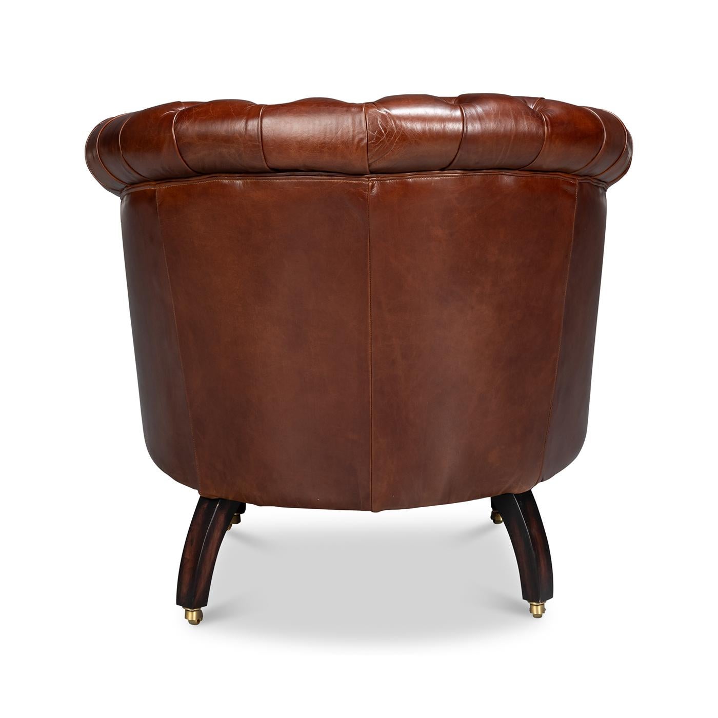 Pair of Brown Leather Barrel Back Chairs In New Condition For Sale In Westwood, NJ