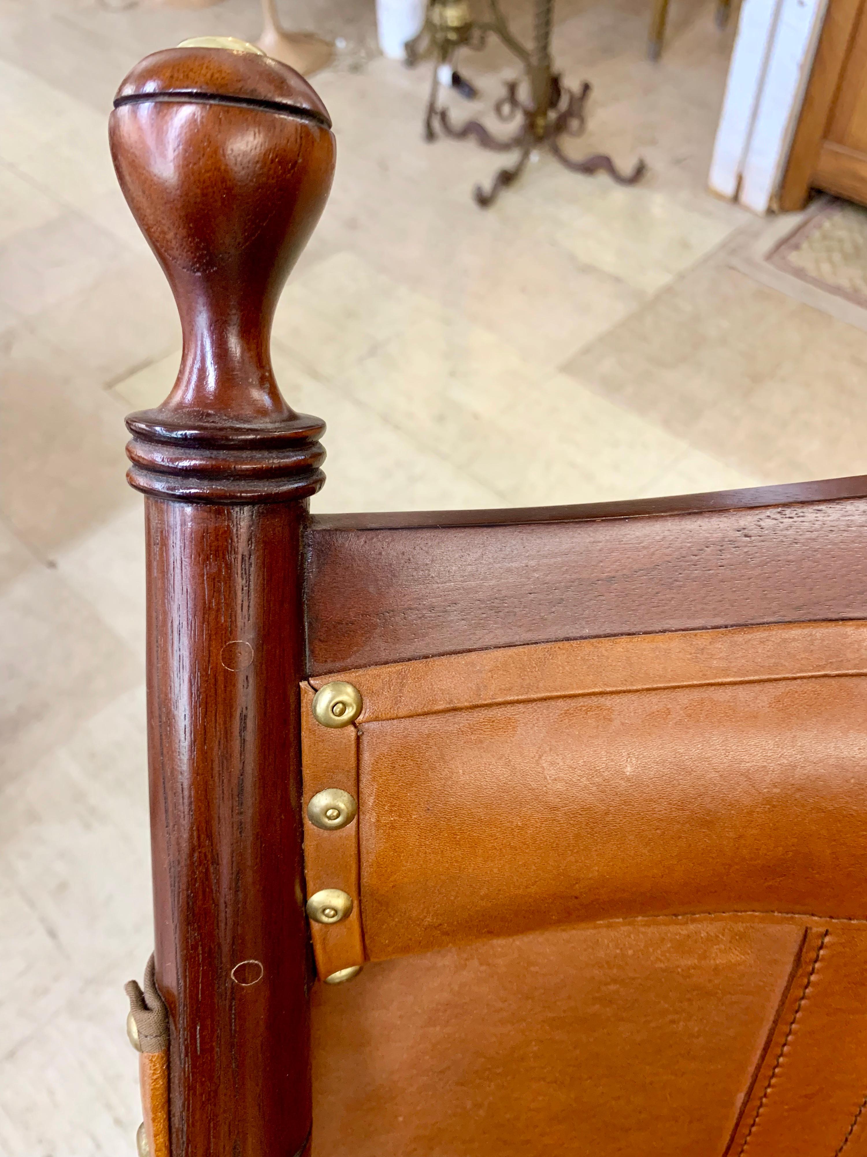 Pair of Brown Leather Campaign Folding Chairs by Palecek 2