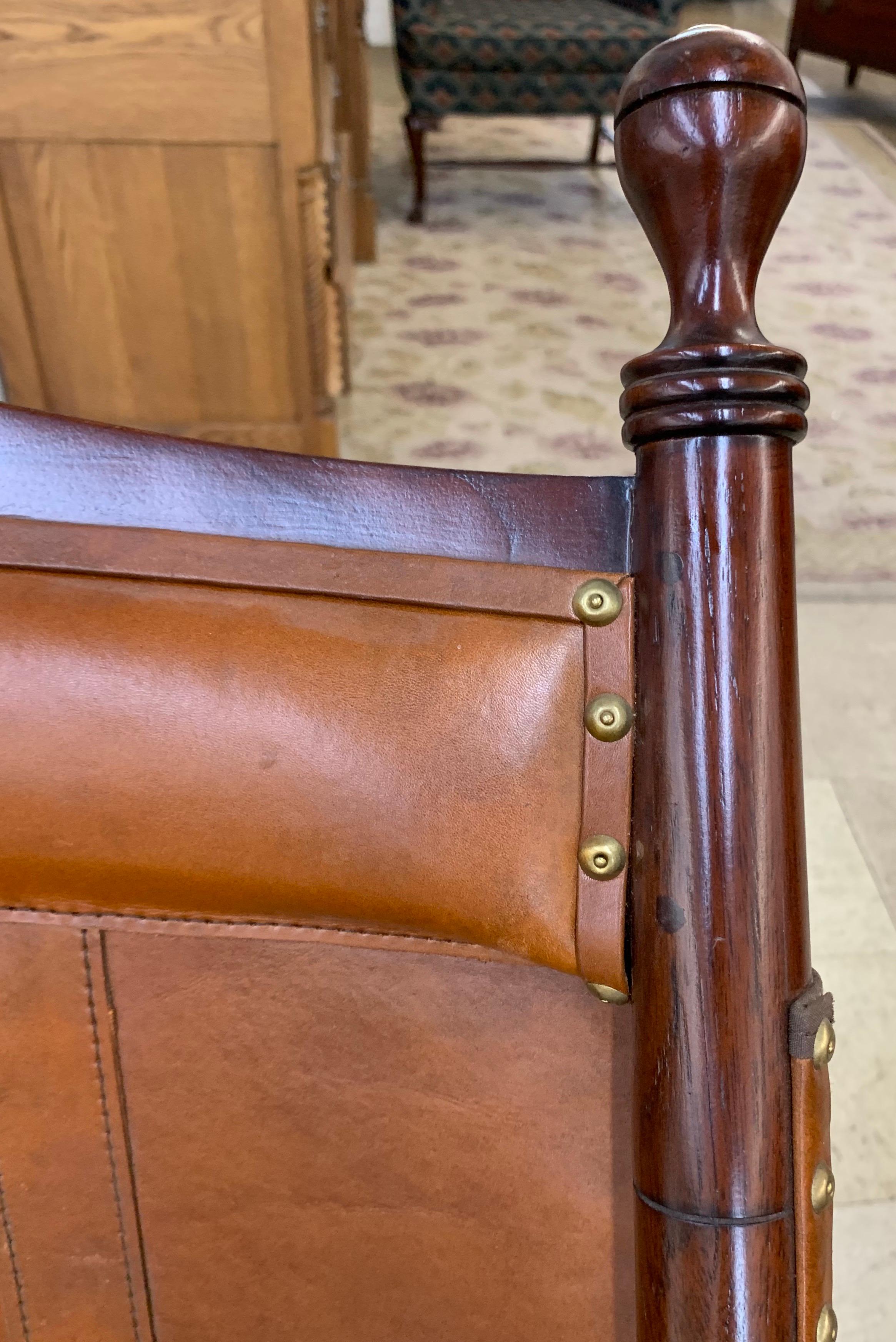 Pair of Brown Leather Campaign Folding Chairs by Palecek 3