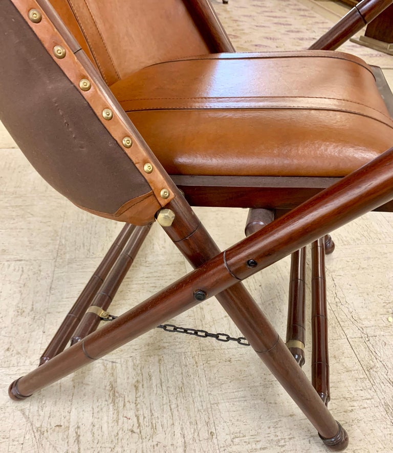 Pair of Brown Leather Campaign Folding Chairs by Palecek ...