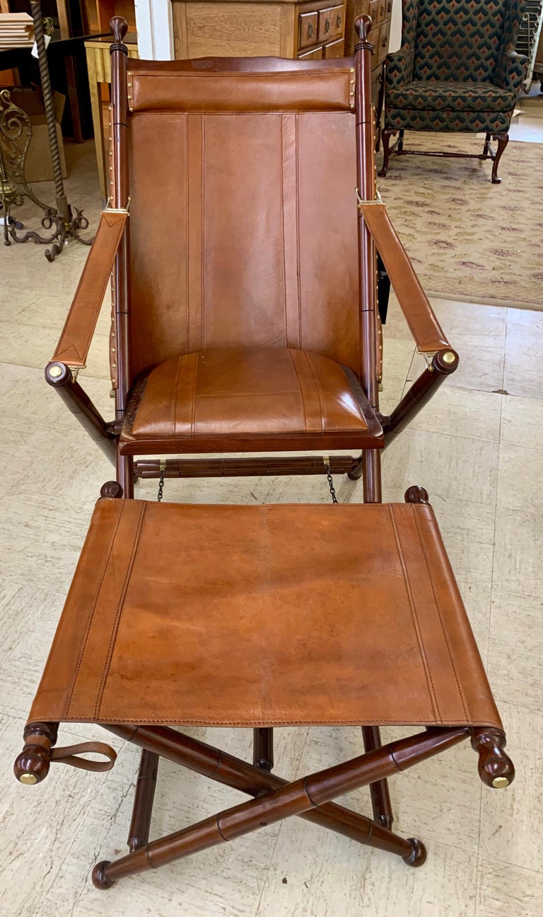 Pair of Brown Leather Campaign Folding Chairs by Palecek at 1stDibs