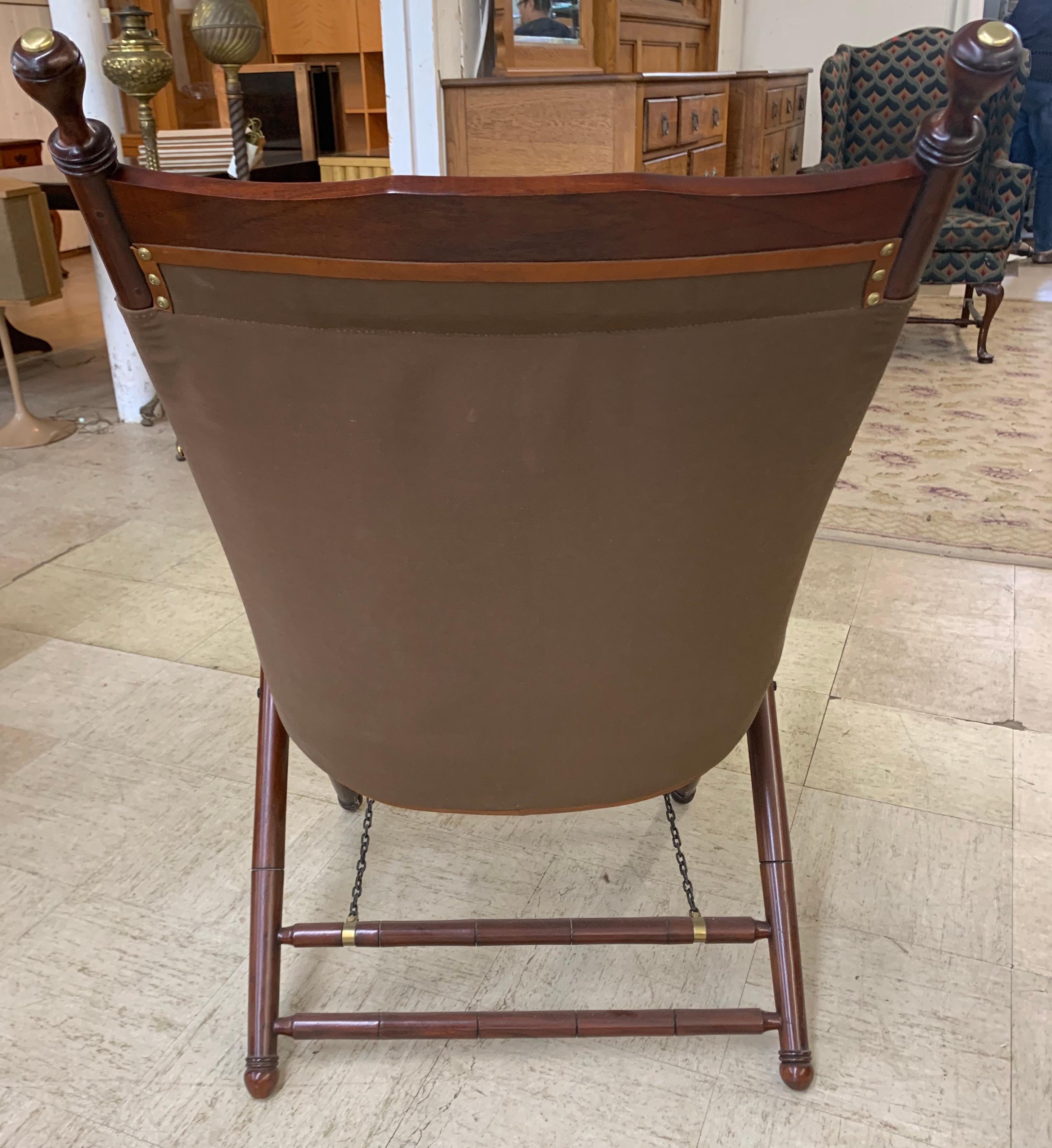 Pair of Brown Leather Campaign Folding Chairs by Palecek In Excellent Condition In West Hartford, CT