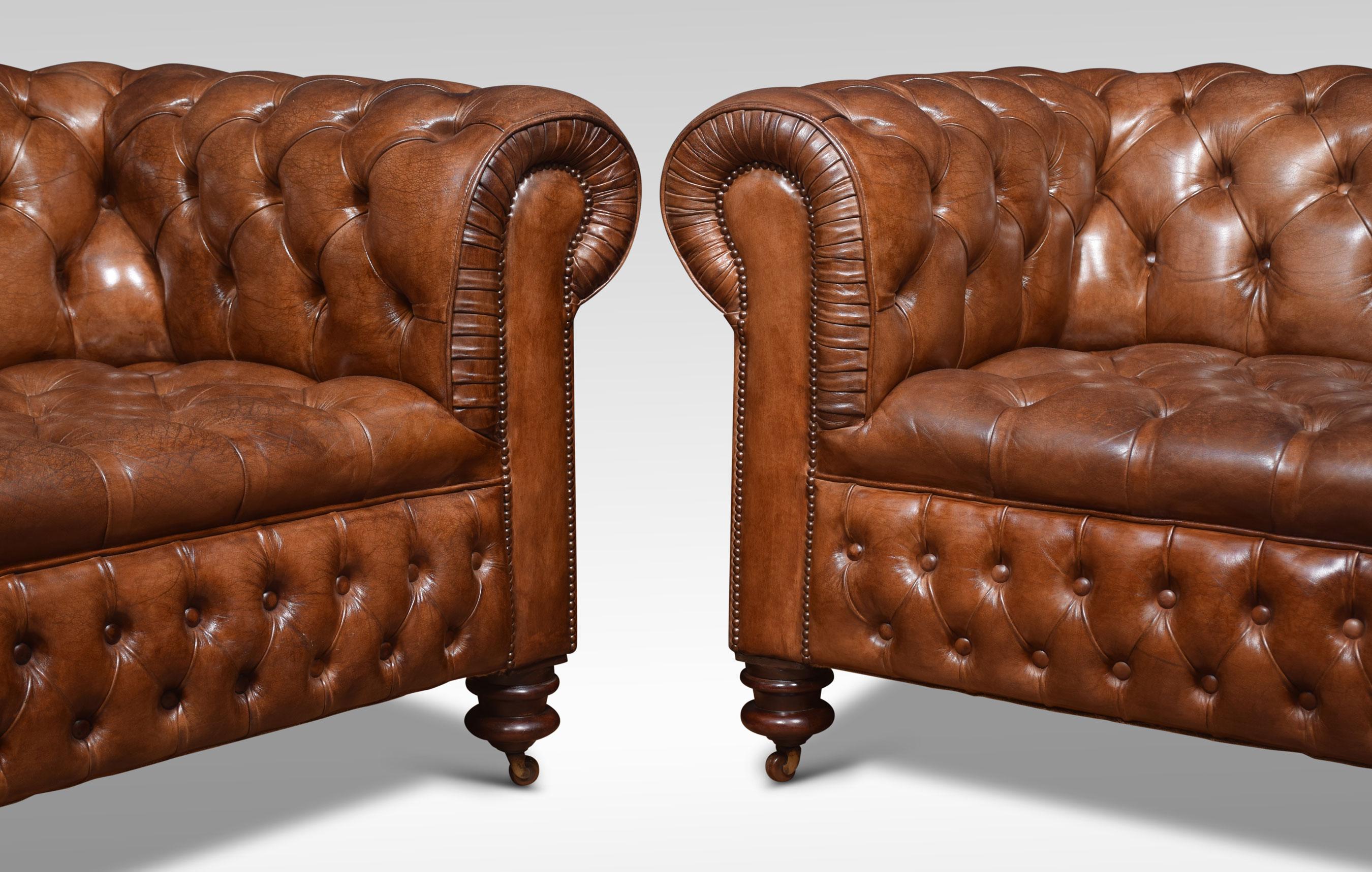 British Pair of Brown Leather Chesterfield
