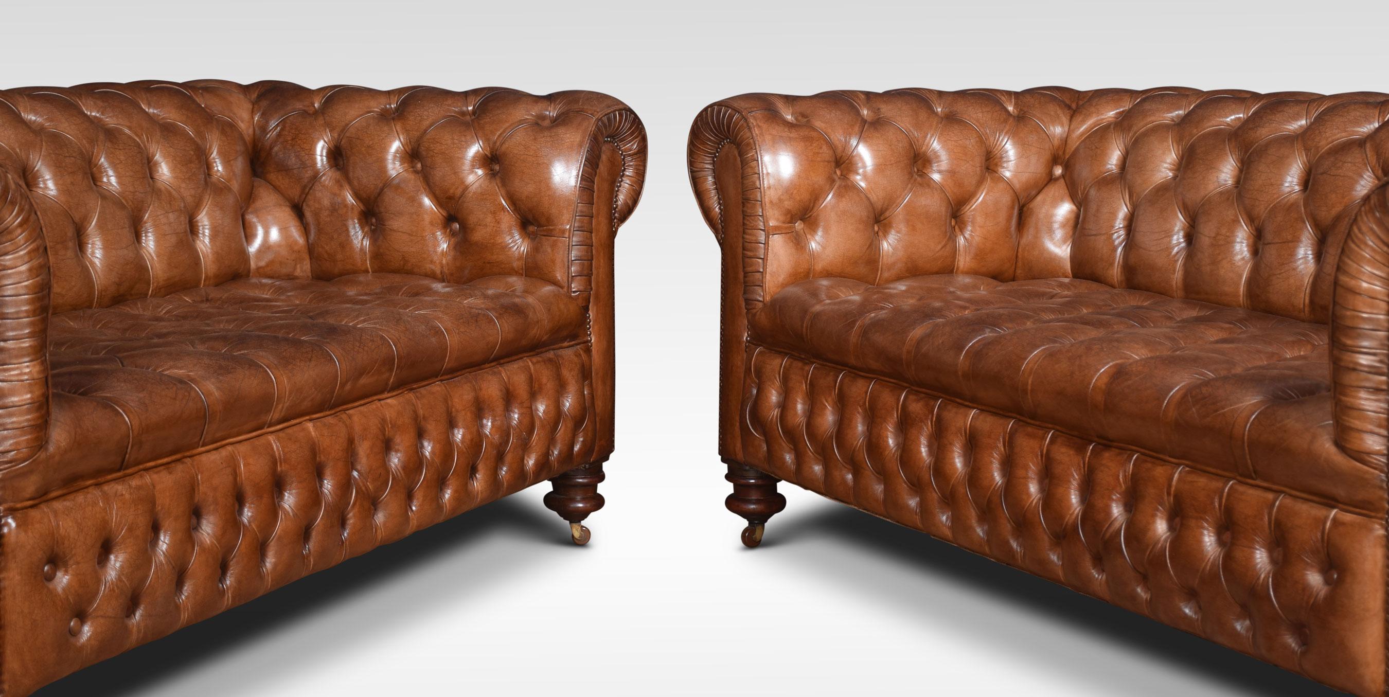 Pair of Brown Leather Chesterfield In Good Condition In Cheshire, GB