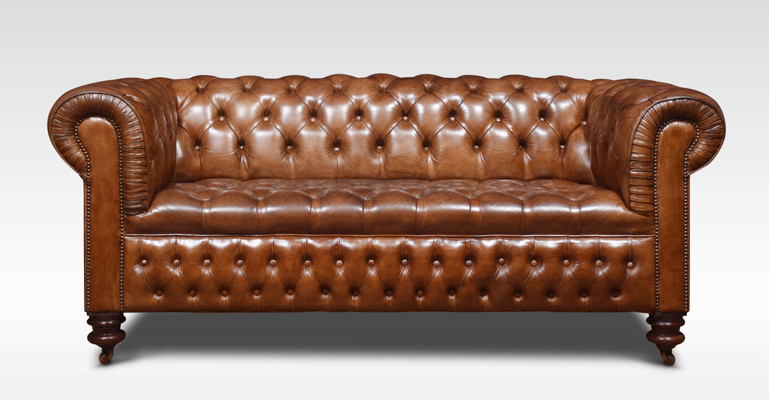 20th Century Pair of Brown Leather Chesterfield