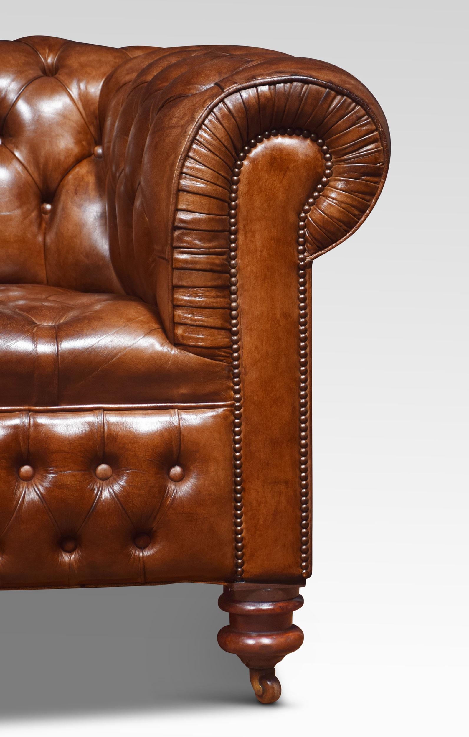 Pair of Brown Leather Chesterfield 1