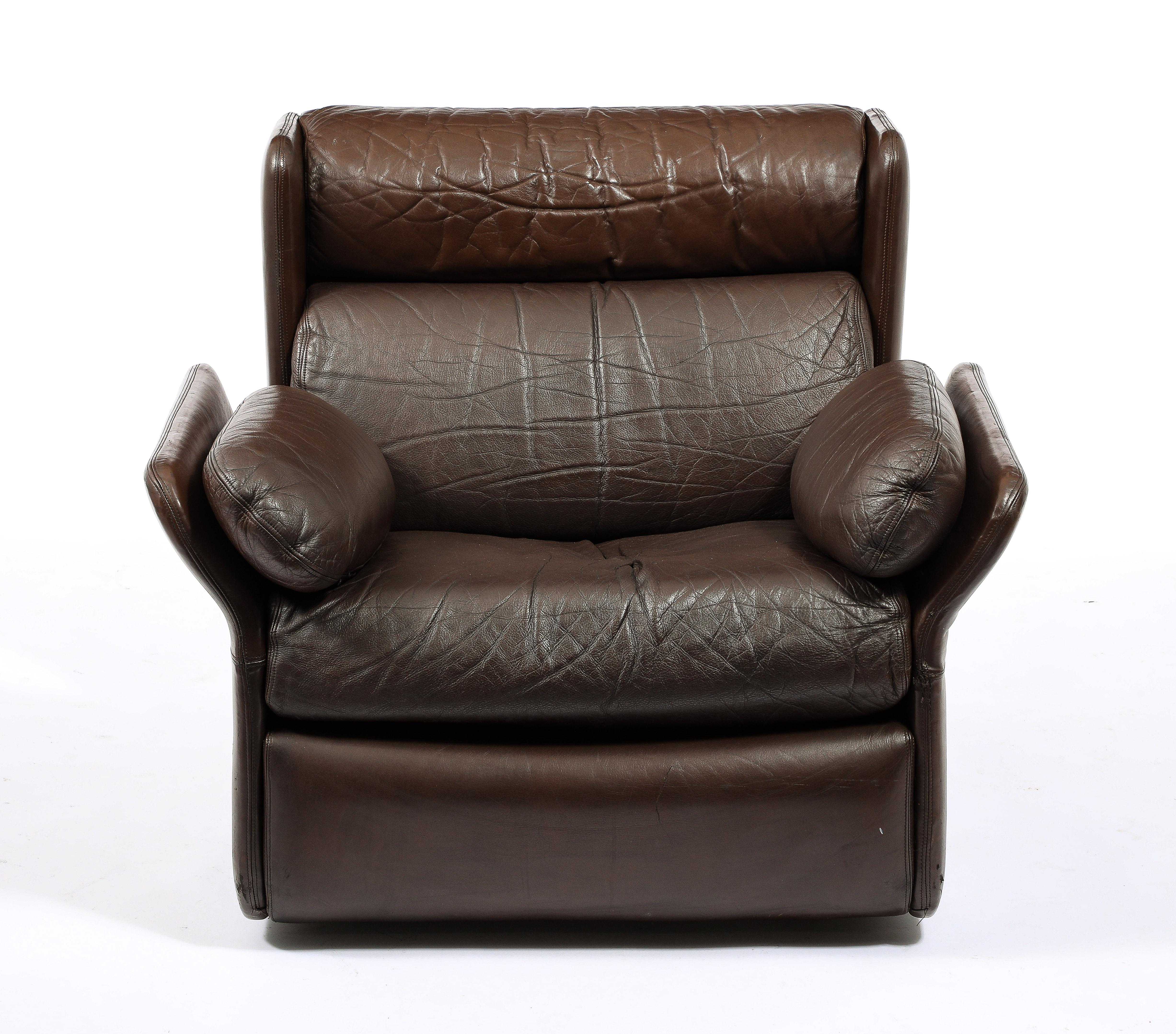 Paar Brown Leder De Sede Amrchairs, Schweiz 1970er Jahre im Angebot 5