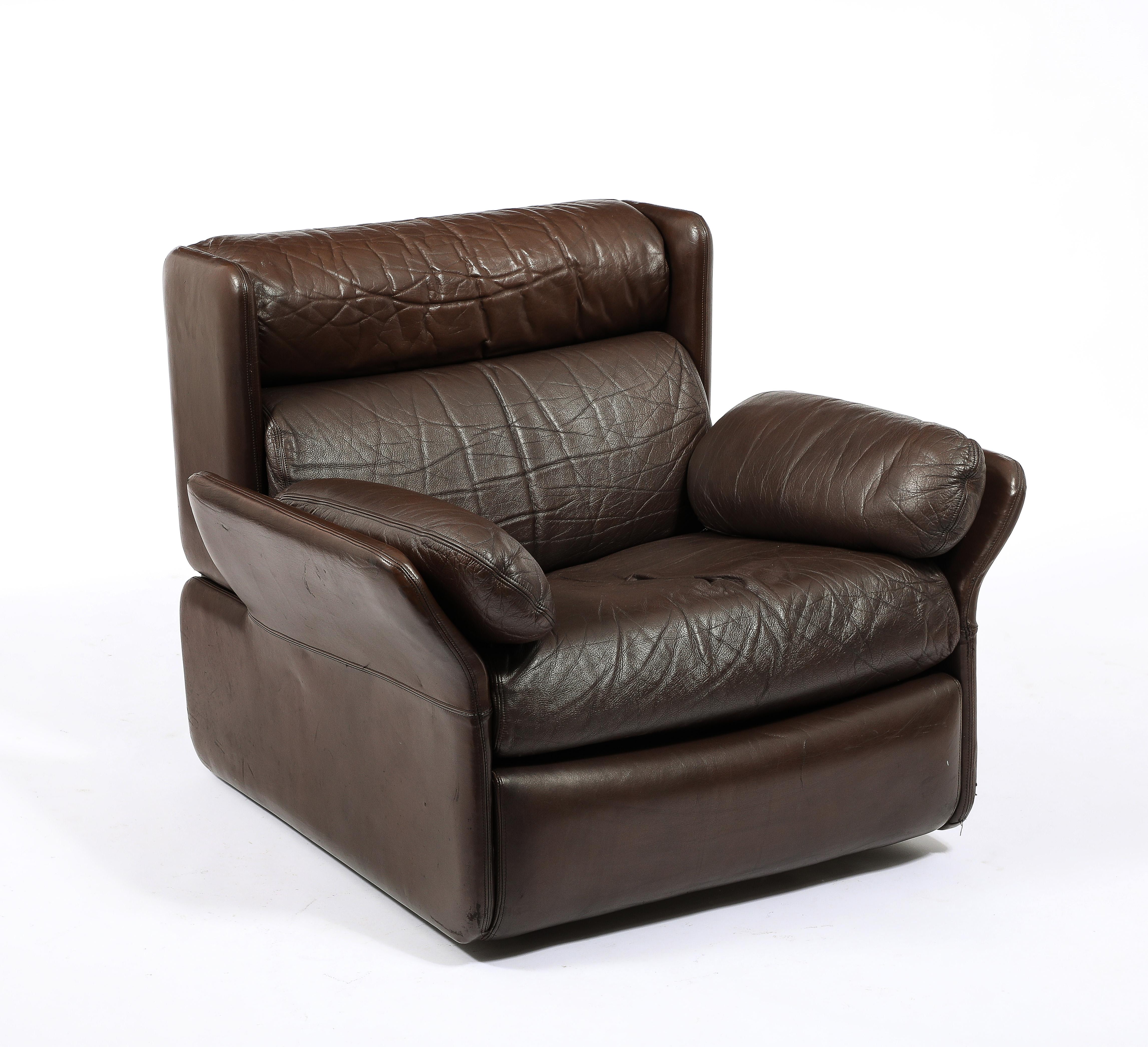 Paar Brown Leder De Sede Amrchairs, Schweiz 1970er Jahre im Angebot 6
