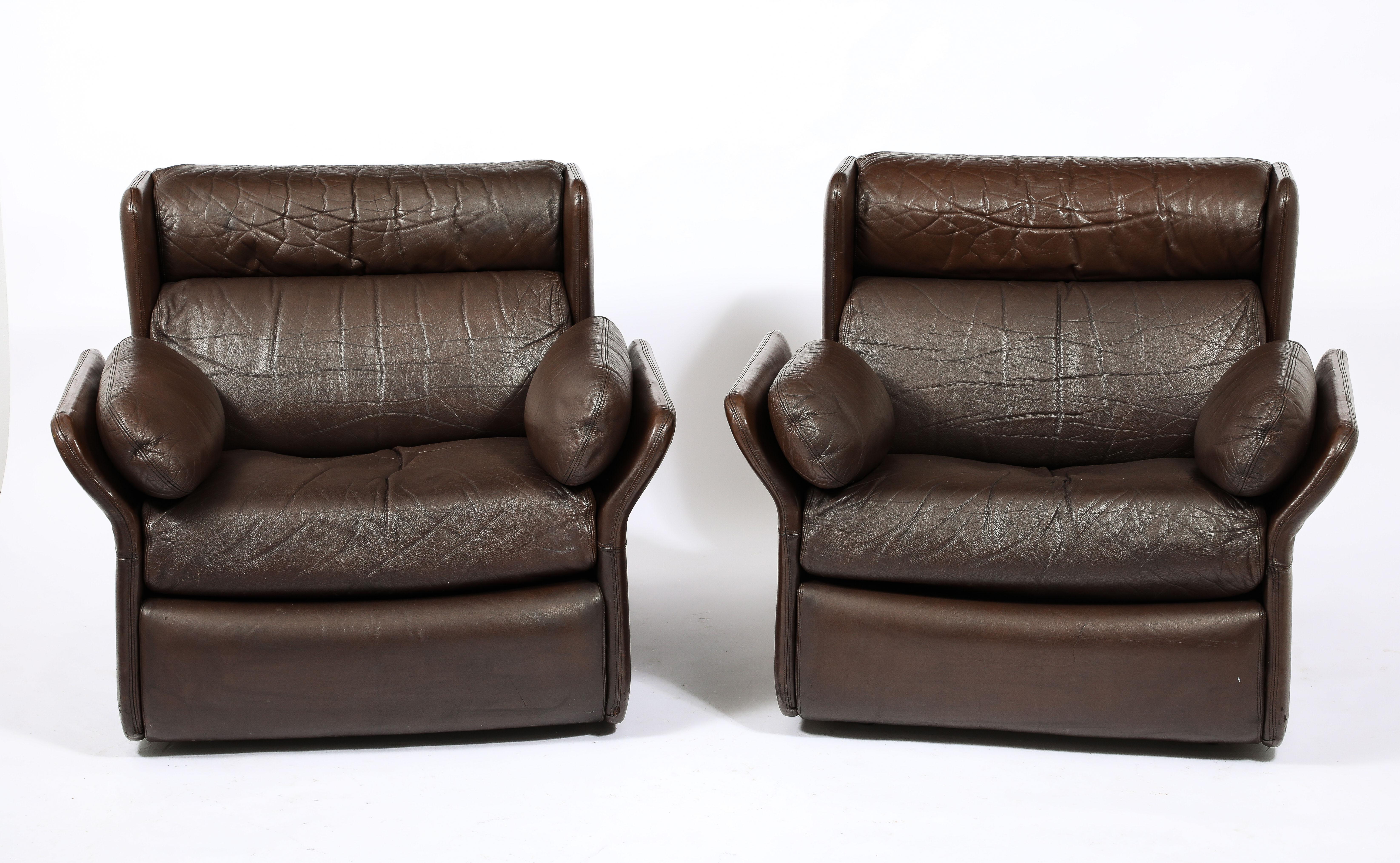 Paar Brown Leder De Sede Amrchairs, Schweiz 1970er Jahre im Zustand „Gut“ im Angebot in New York, NY