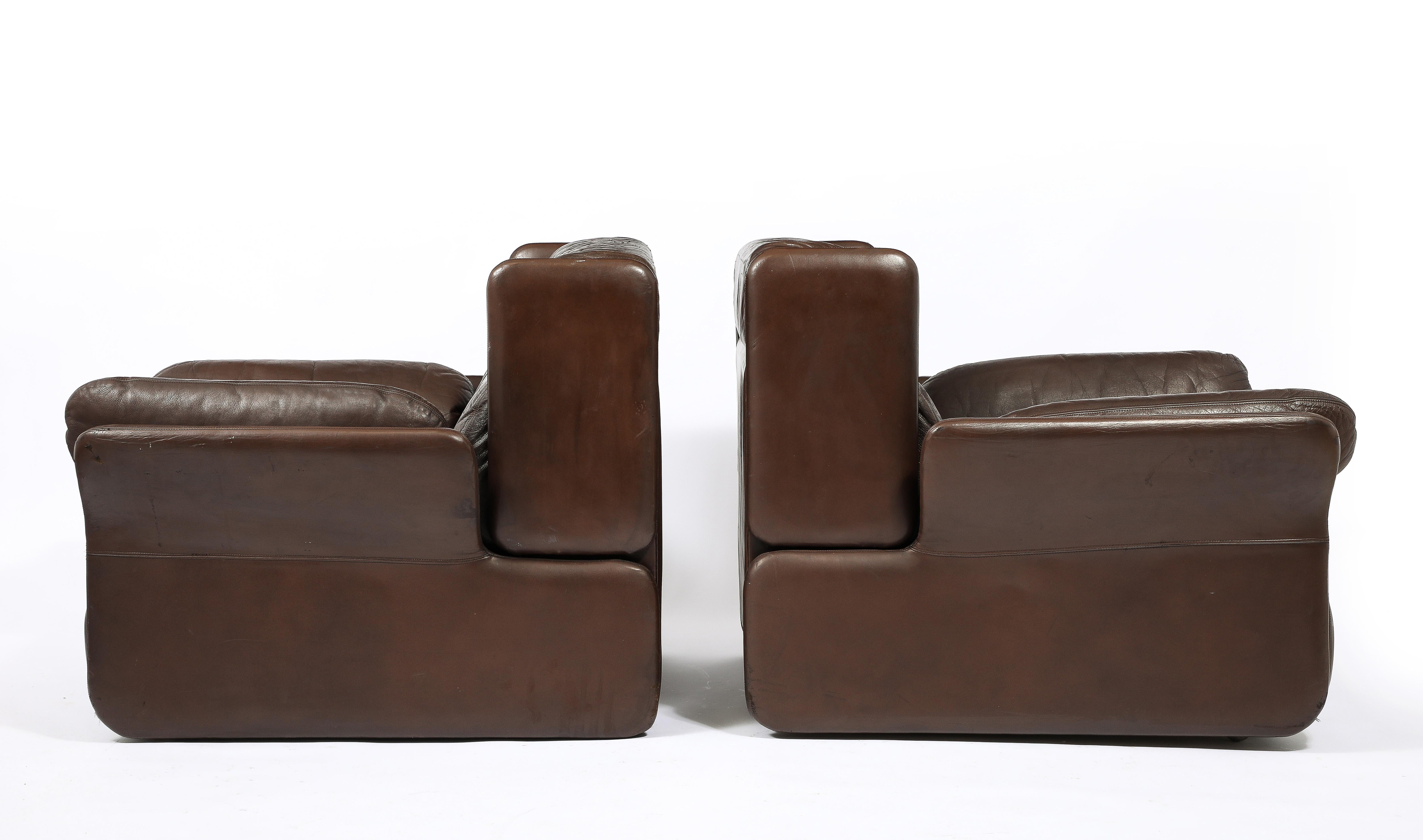 Paar Brown Leder De Sede Amrchairs, Schweiz 1970er Jahre (20. Jahrhundert) im Angebot