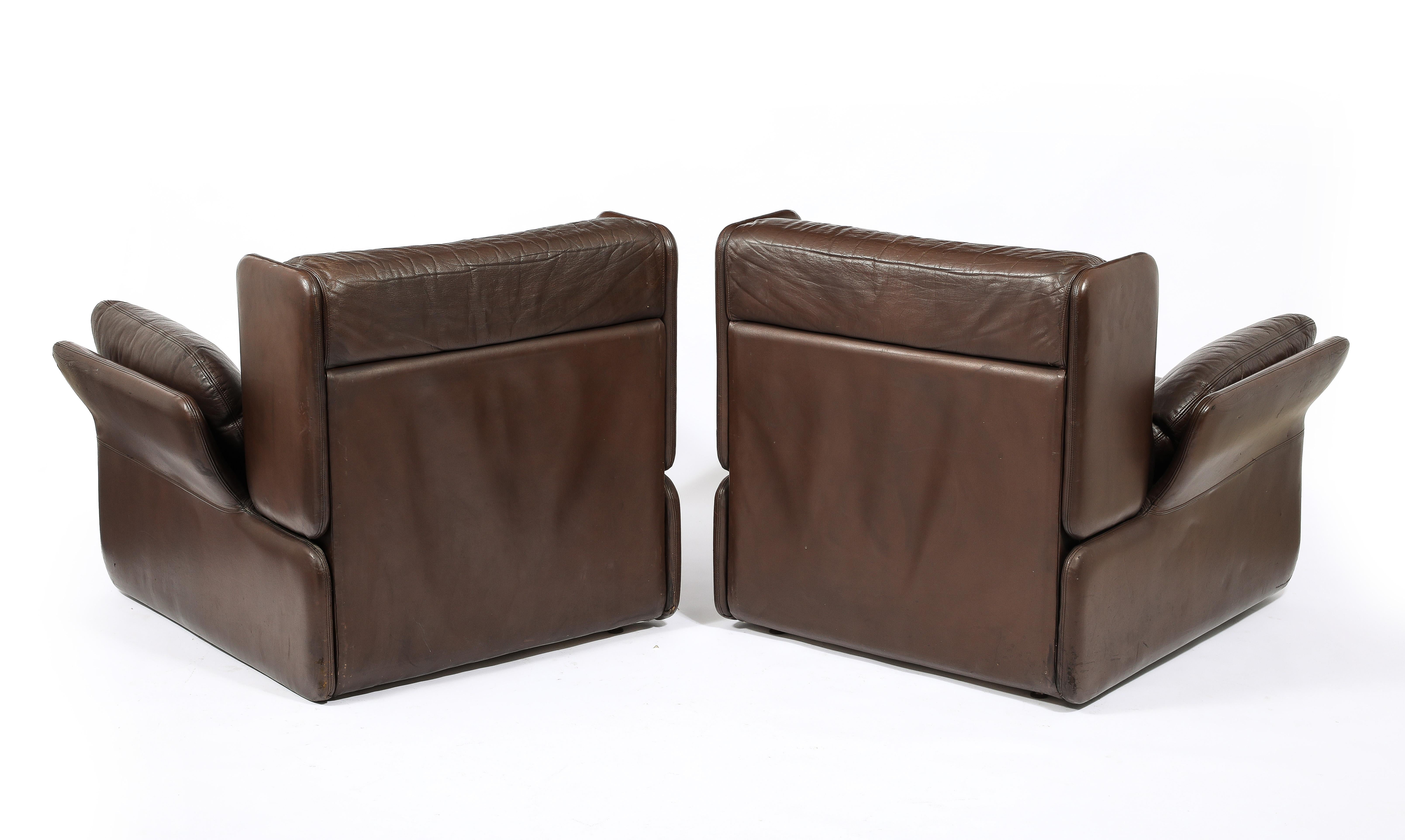 Paar Brown Leder De Sede Amrchairs, Schweiz 1970er Jahre im Angebot 1