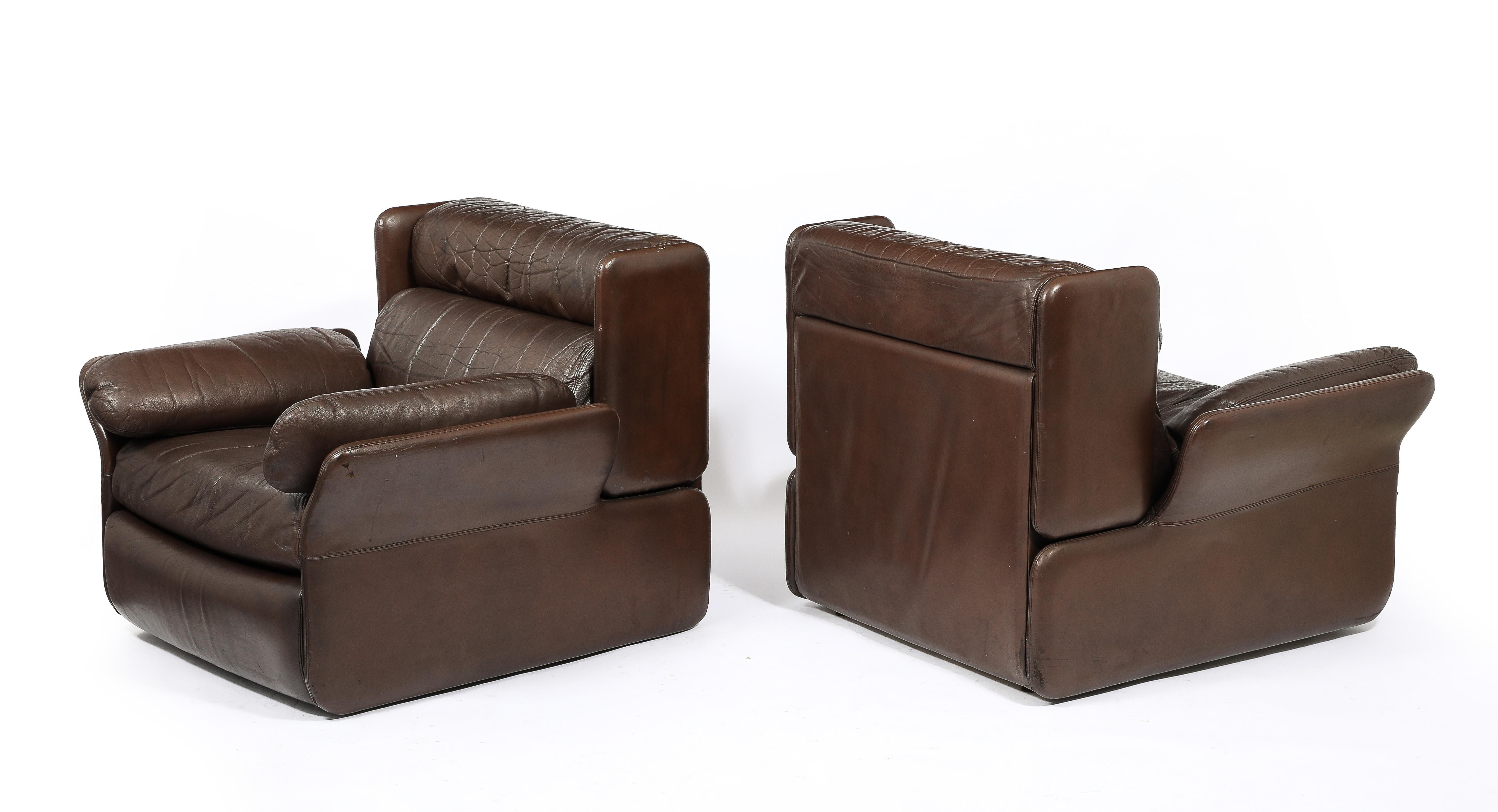 Paar Brown Leder De Sede Amrchairs, Schweiz 1970er Jahre im Angebot 2