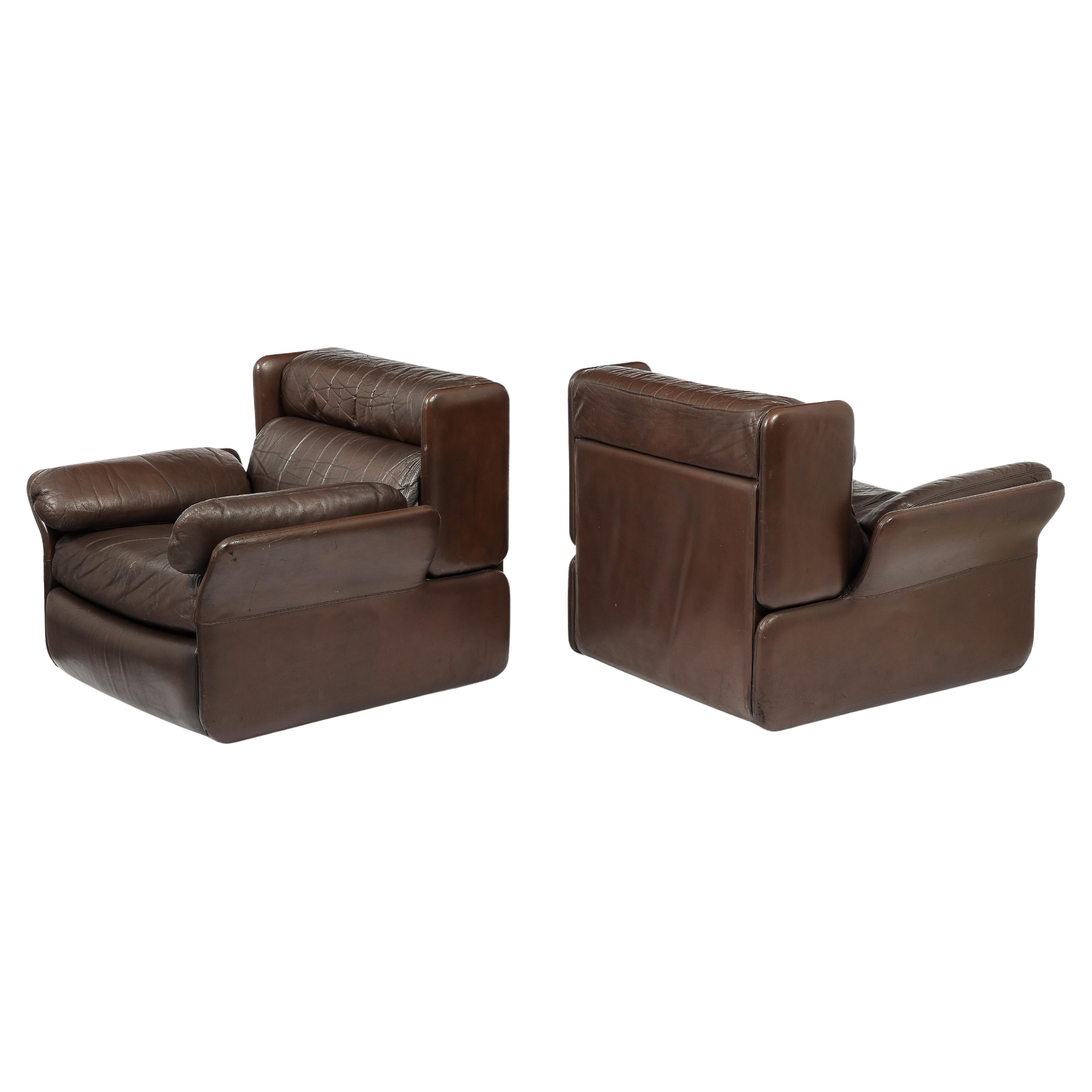 Pair of Brown Leather De Sede Amrchairs, Switzerland 1970's
