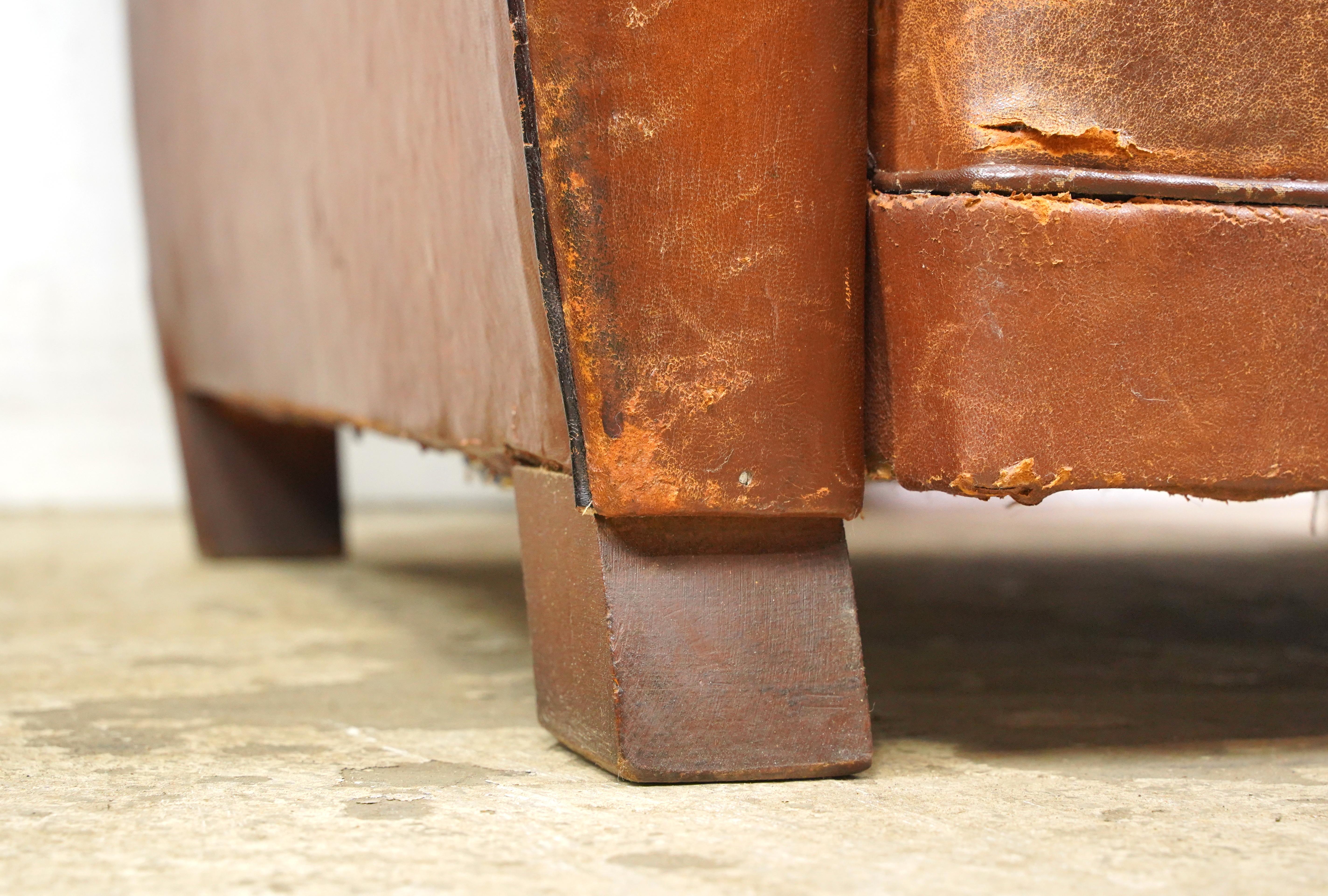 Pair of Brown Leather French Moustache Club Chairs For Sale 5