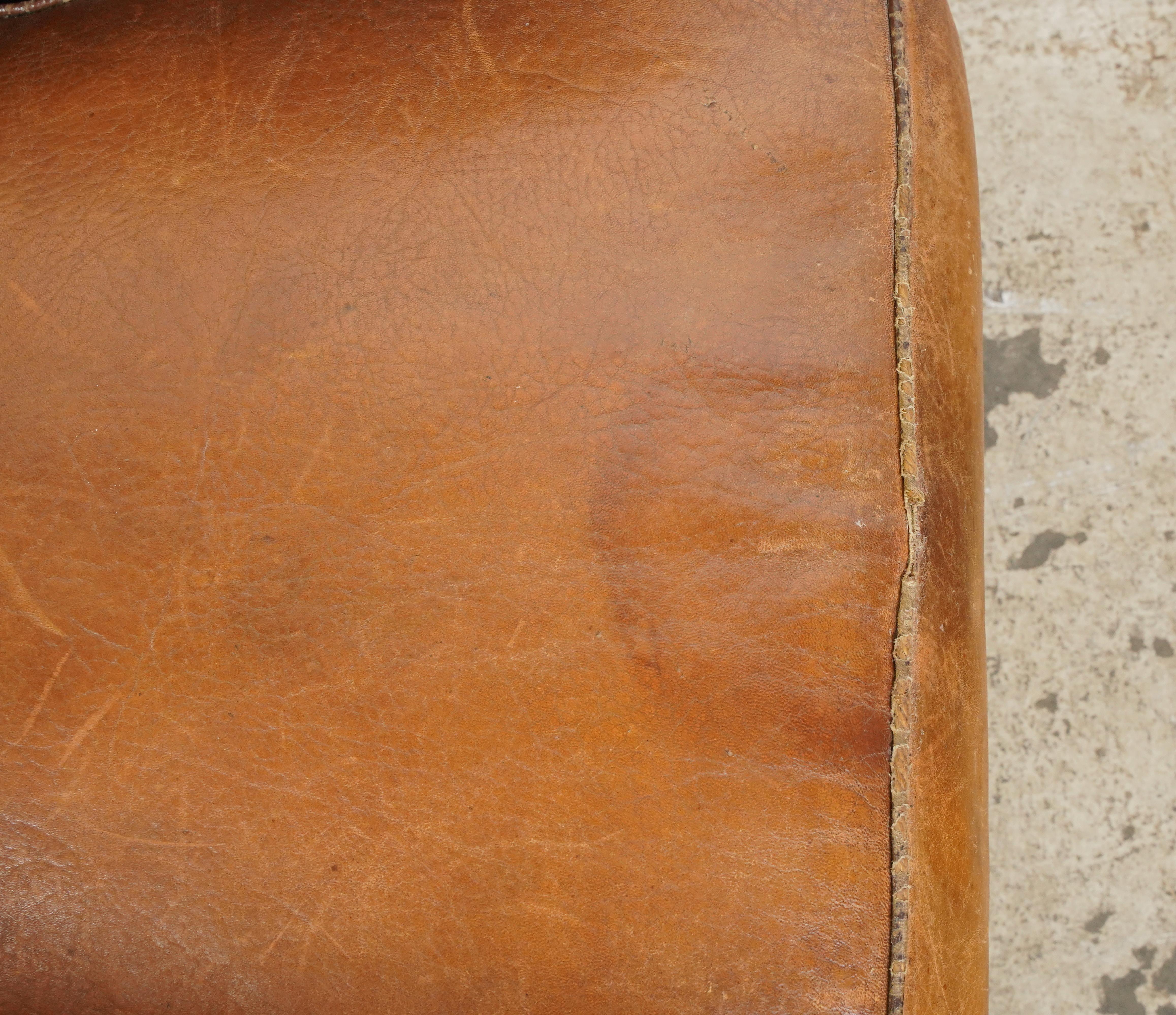 Pair of Brown Leather French Moustache Club Chairs For Sale 7