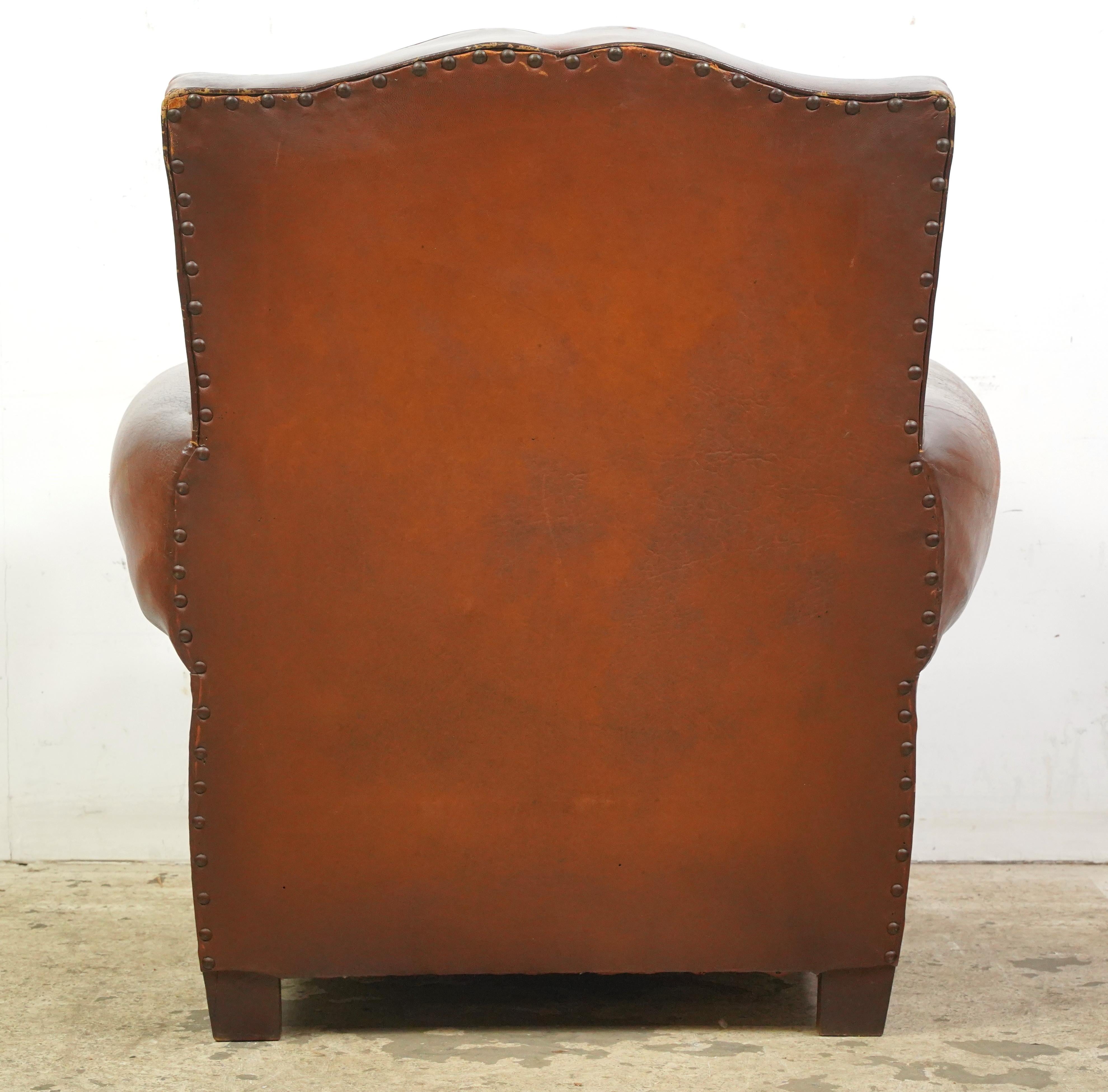 Pair of Brown Leather French Moustache Club Chairs For Sale 9