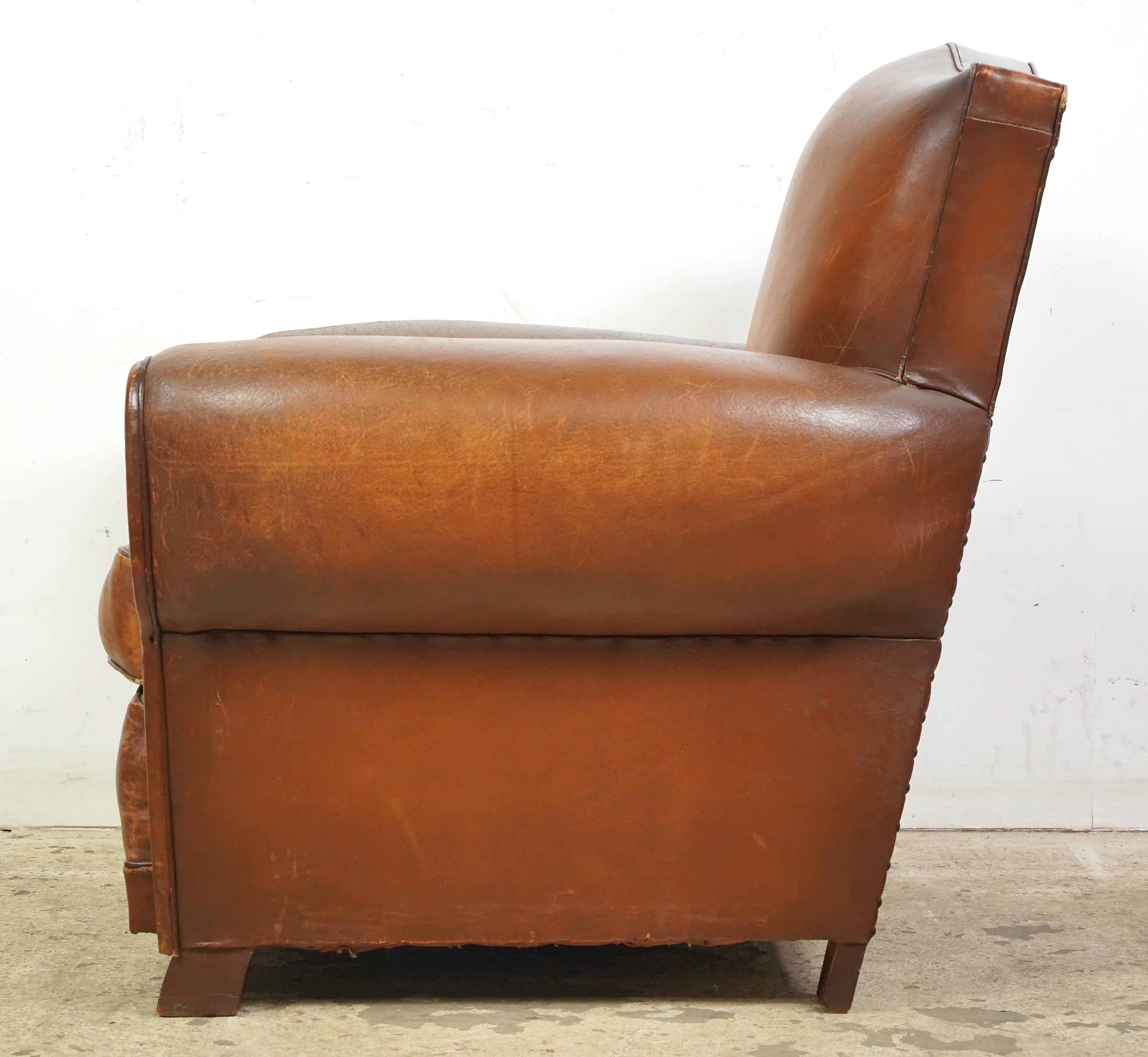 Pair of Brown Leather French Moustache Club Chairs For Sale 10